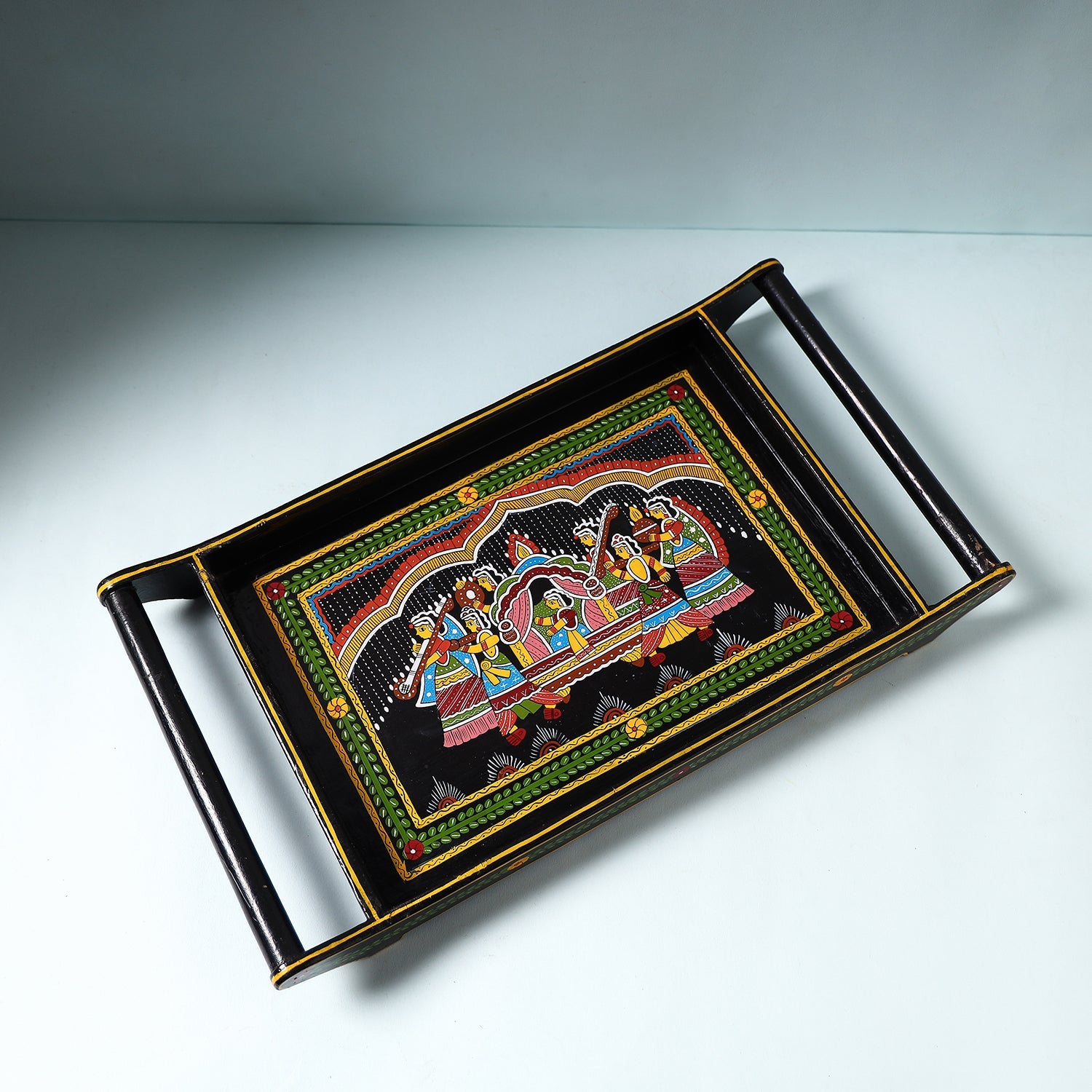 SASHA Black - Tikuli Art Handpainted Wooden Tray (Large) - view 2