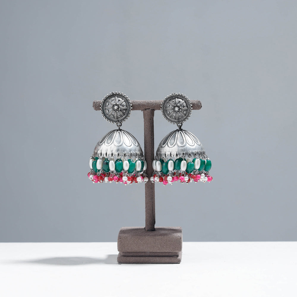 WHITE RIVER STORIES Antique Silver Finish Oxidised Brass Base Jhumki Earrings