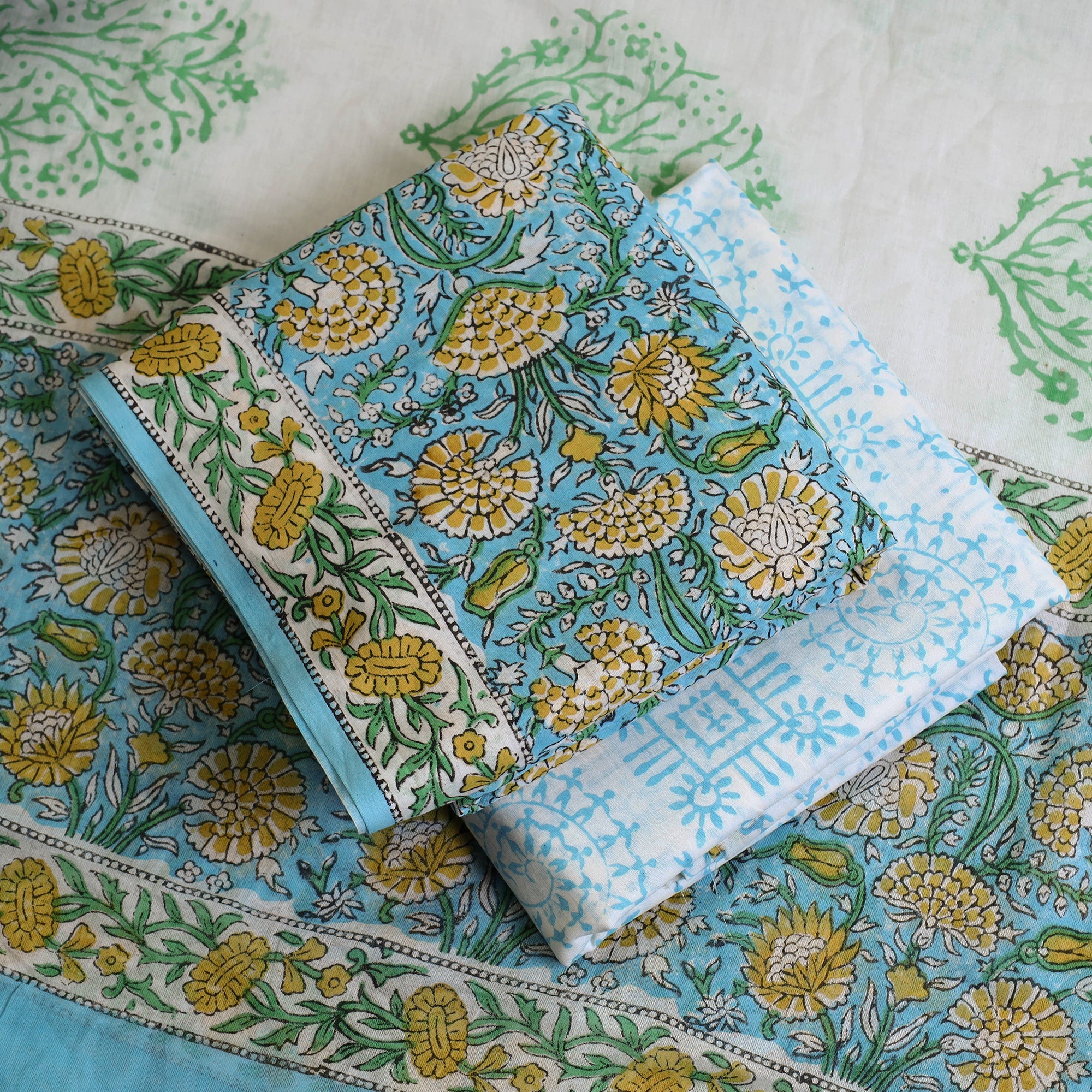 ARTISAN HAND BLOCK PRINTS 3pc Cotton Sanganeri Block Print Dress Material Set 45 - view 2