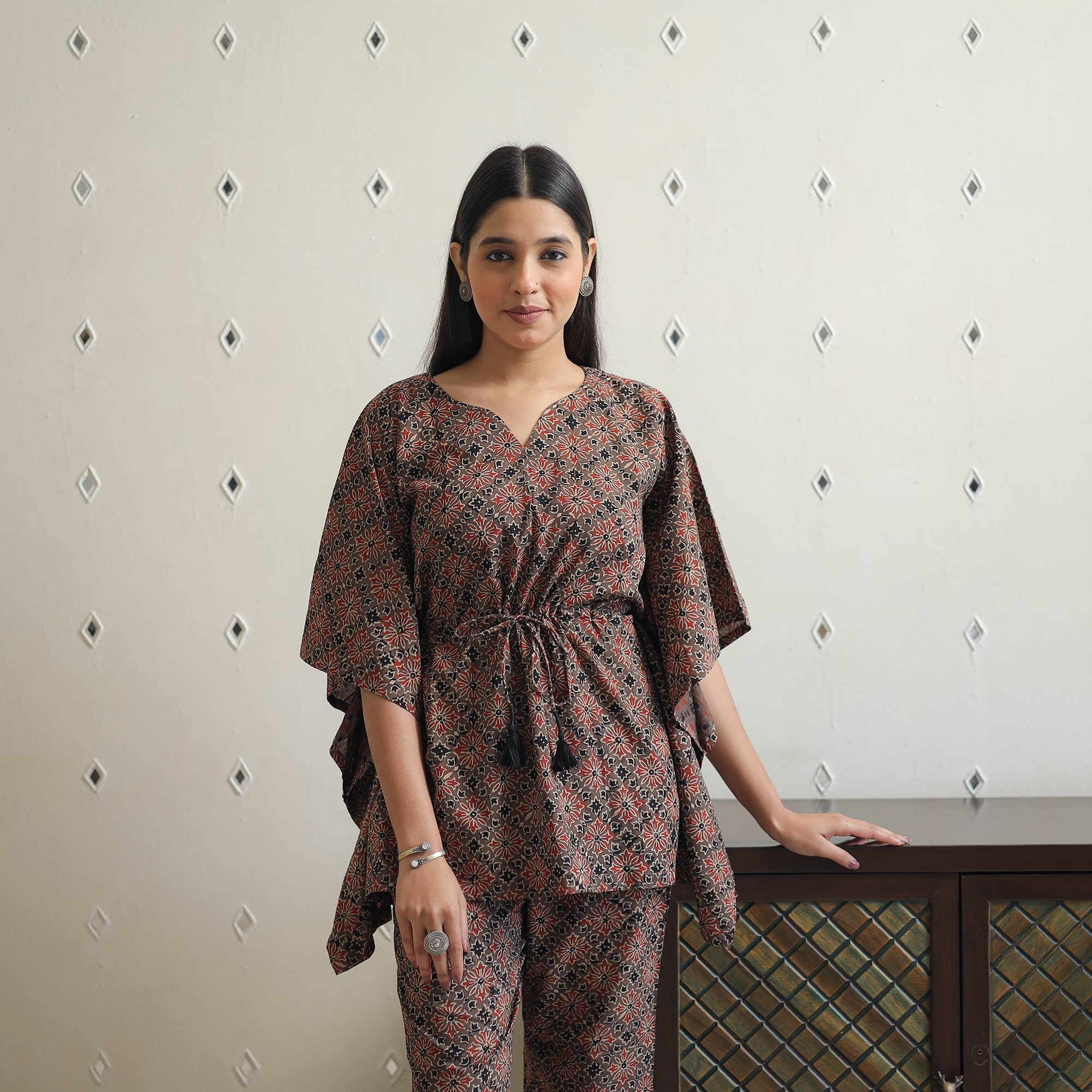 ITOKRI CASUALS Brown - Block Printed Cotton Kaftan Ajrakh Co-ord Set 09