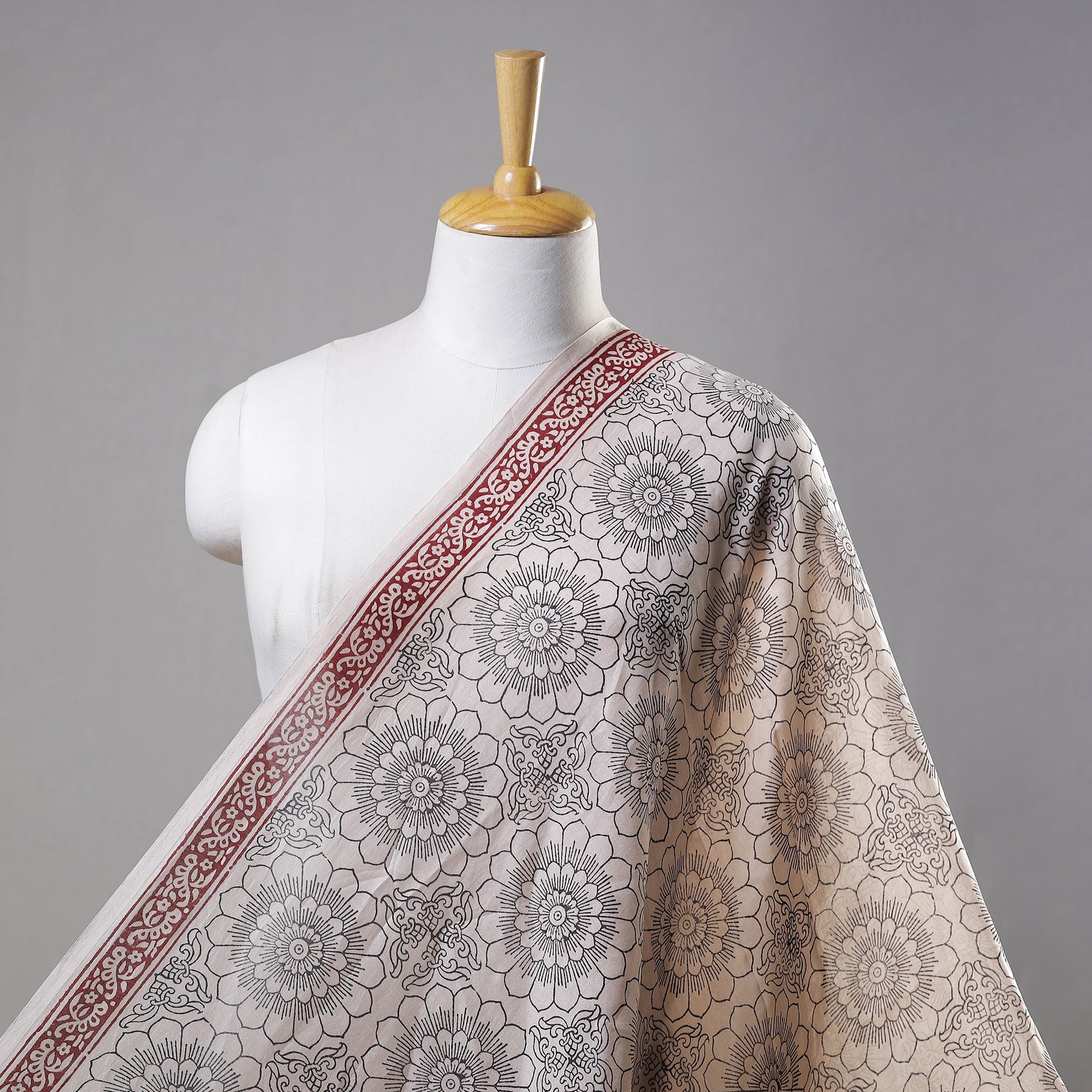 BAGH PRINTS BY MOHAMMED RAFIK KHATRI Beige - Bagh Print Handloom Chanderi Silk Fabric 03