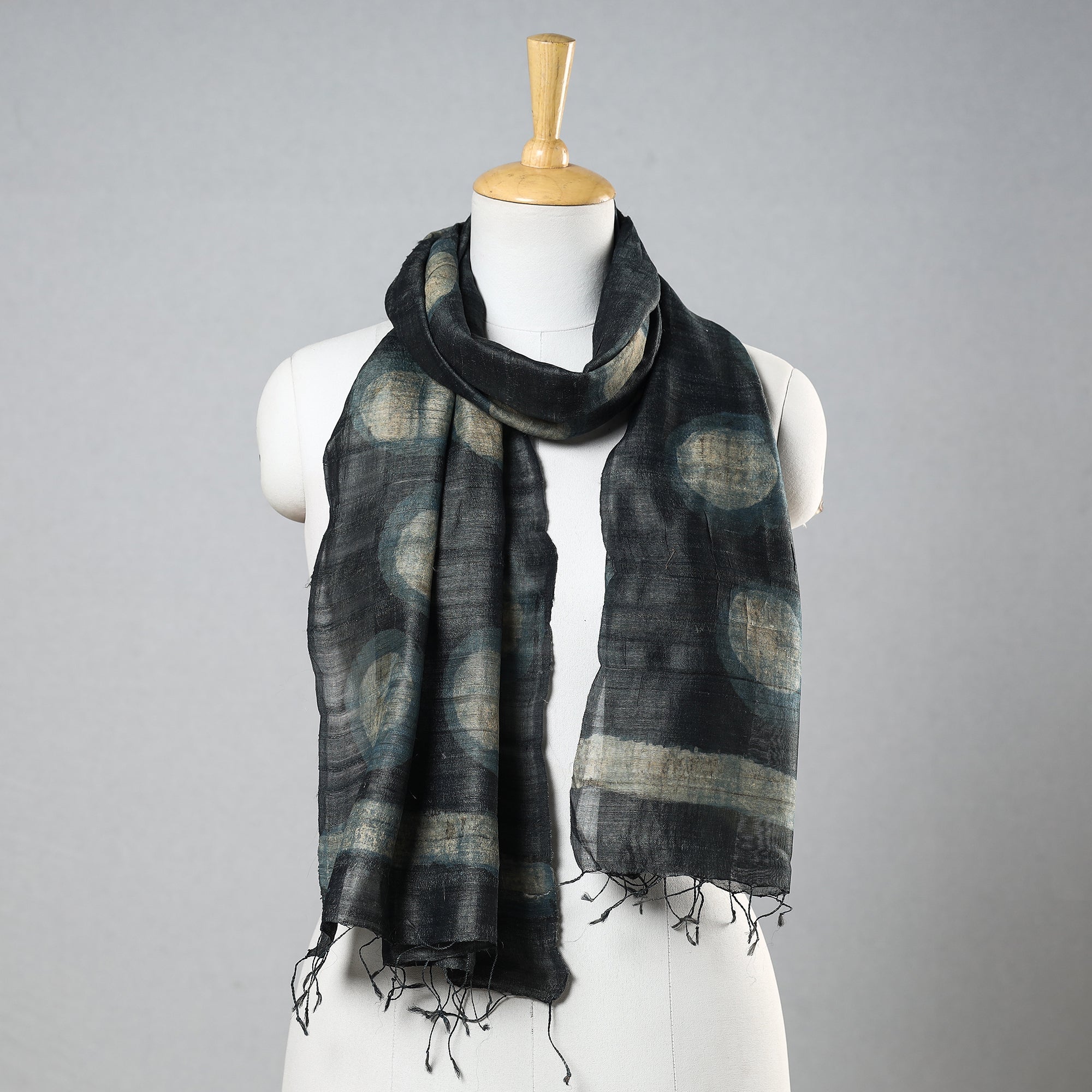BINDAAS UNLIMITED Black - Handloom Block Print Tussar Silk Bindaas Stole