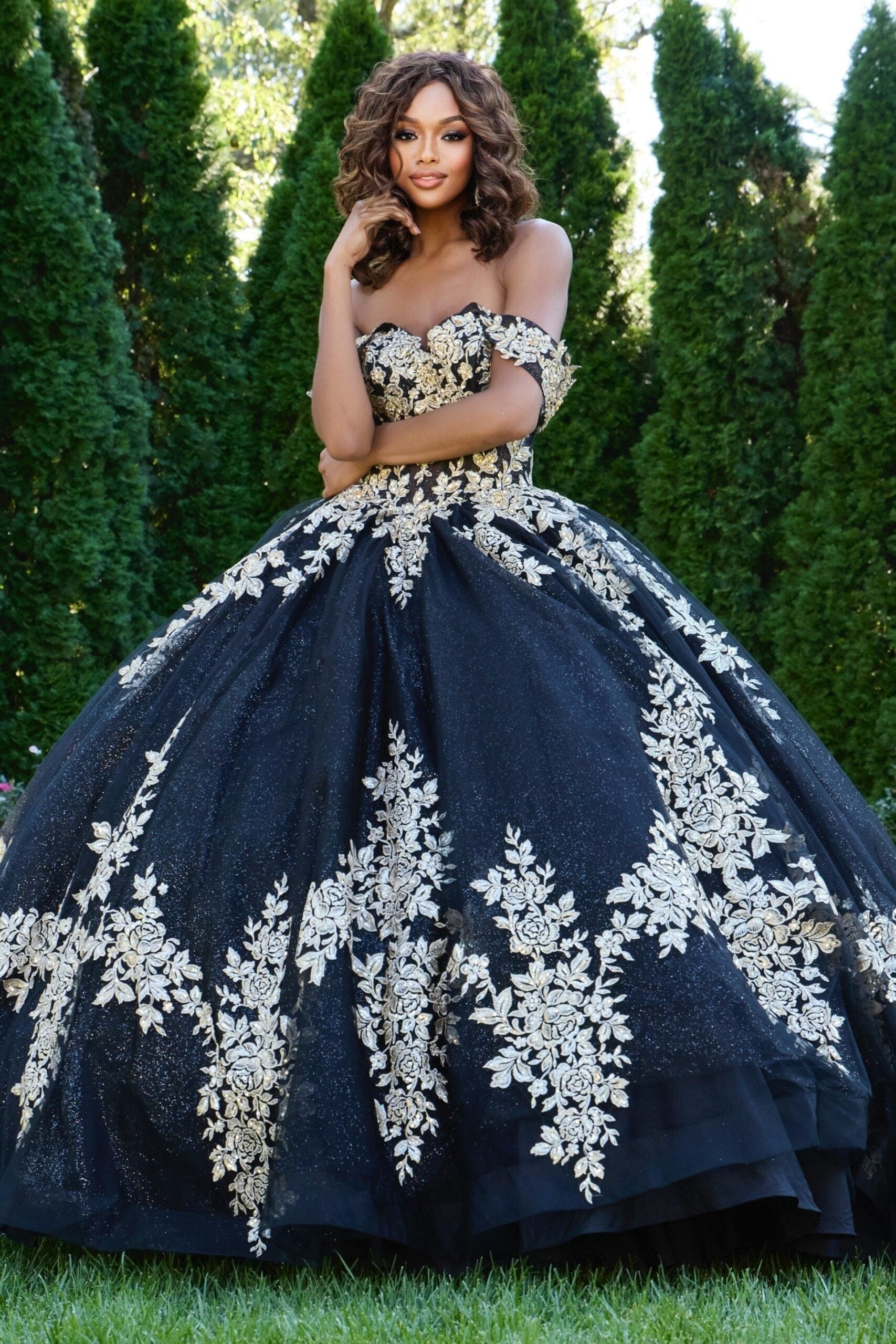 Jovani 44900 Long Floral Applique Quinceanera Dress