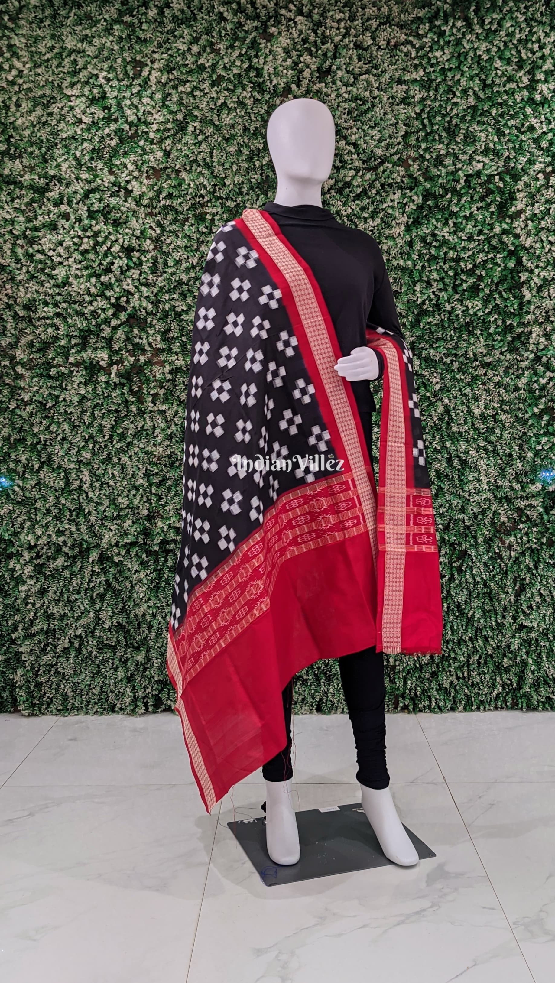 IndianVillèz Black Pasapali Theme Pure Sambalpuri Silk Dupatta