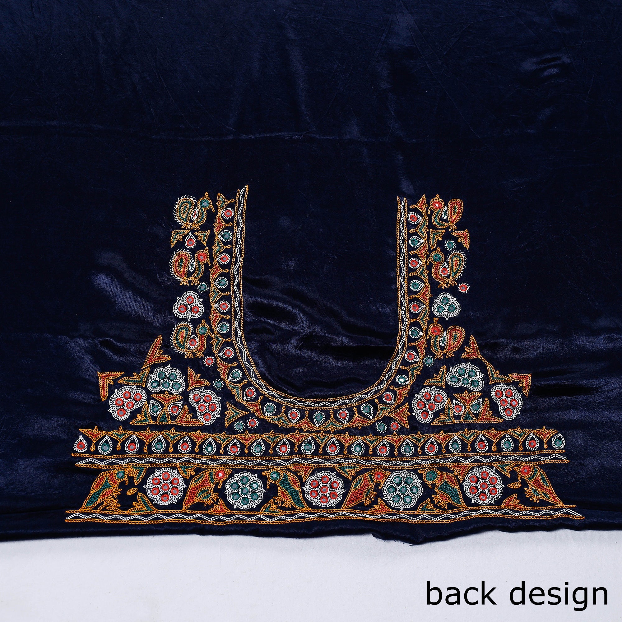 KACHCHH JI CHHAAP Blue - Ahir Hand Embroidery Kutch Mirror Work Mashru Silk Blouse Piece - view 3