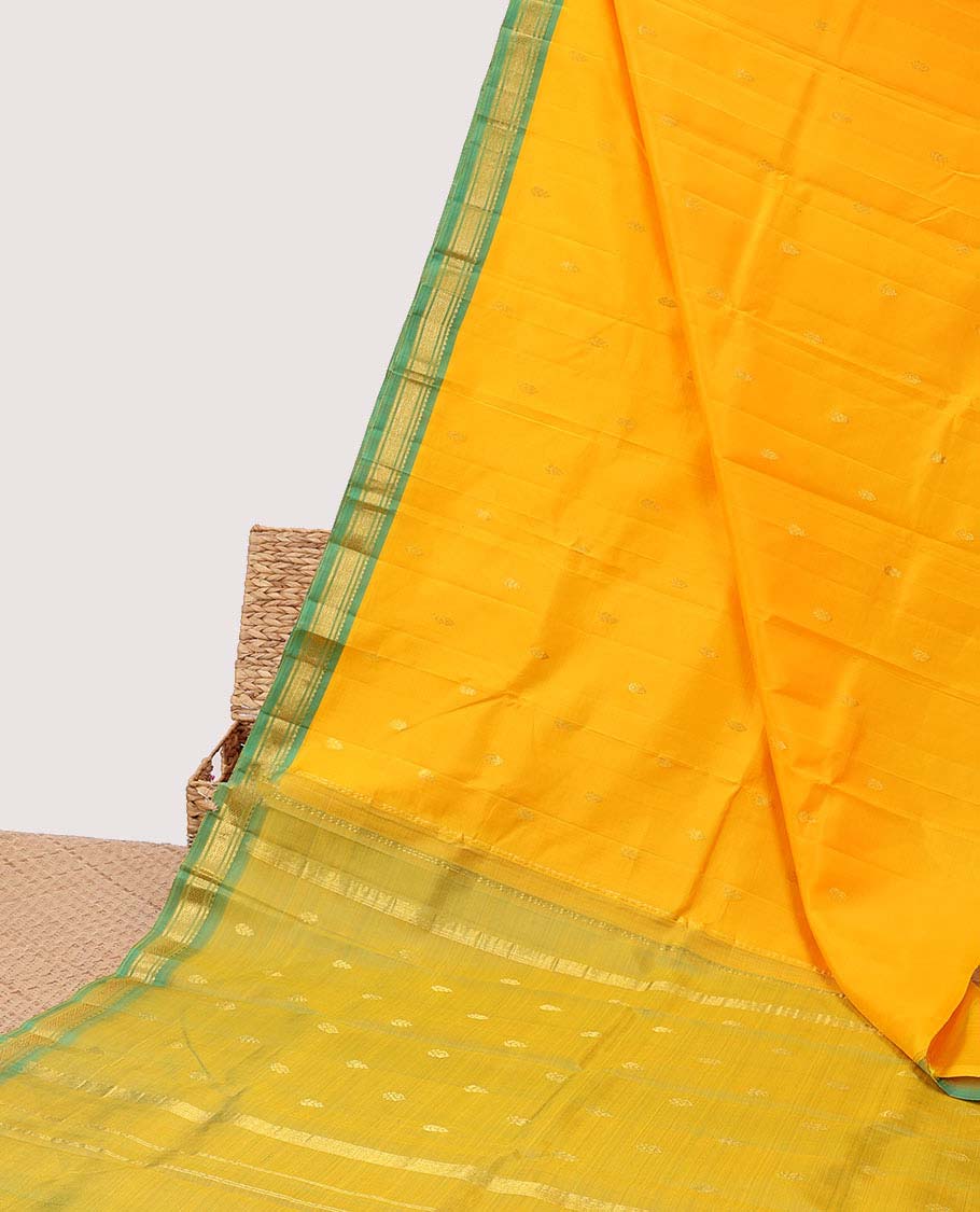 Pothys Orange zari buttas silk saree, contrast zari design pallu & zari border of rekku,banaras & mayil kann designs - view 2