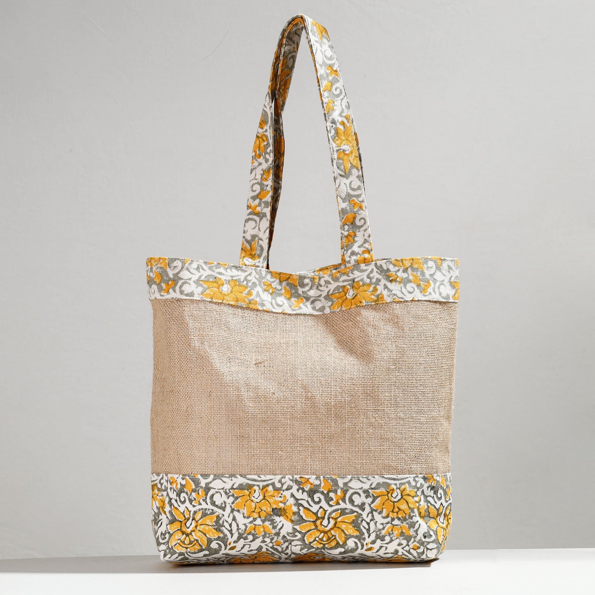 SASHA Beige - Hand Block Printed Jute Shoulder Bag