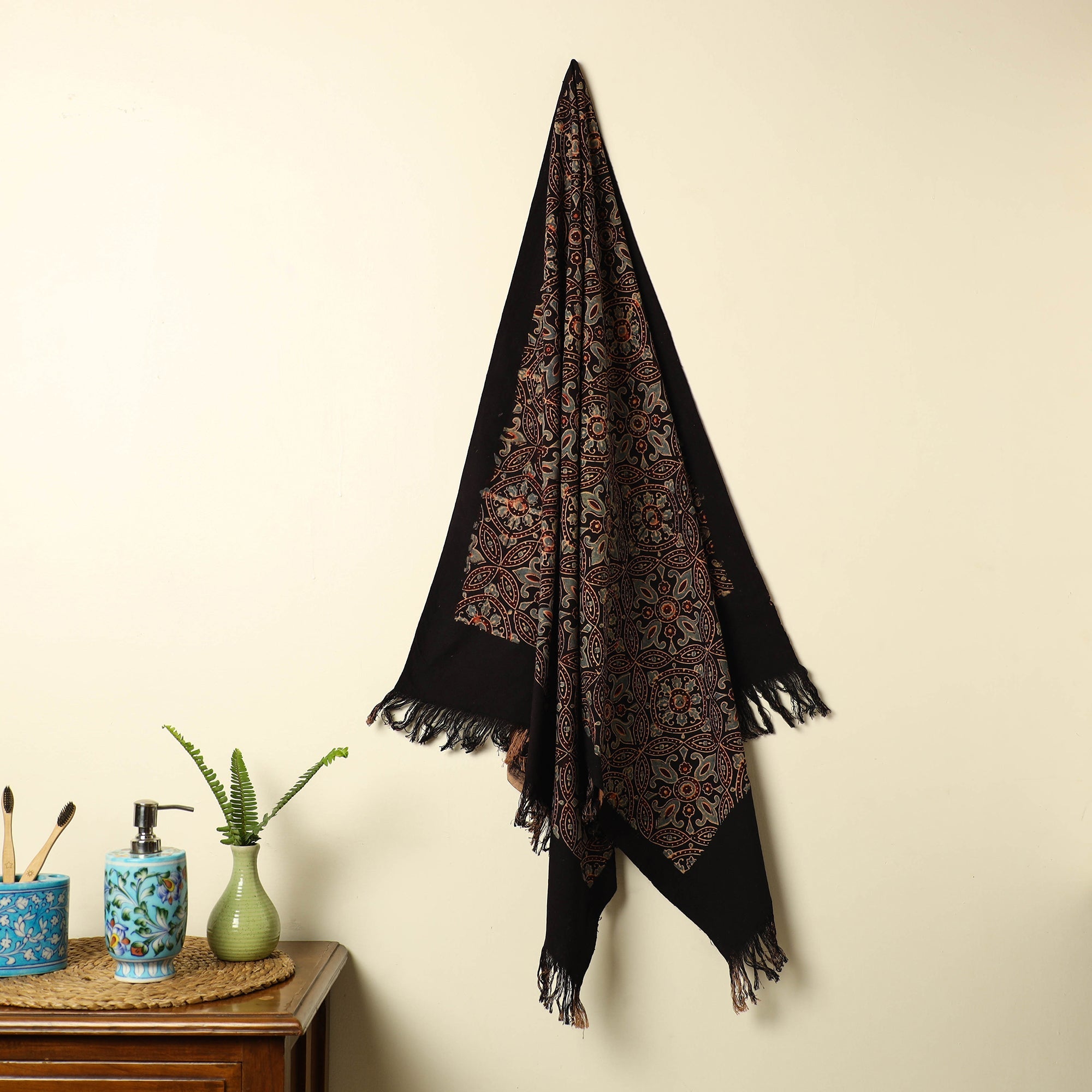KACHCHH JI CHHAAP Black - Handloom Block Print Cotton Ajrakh Towel 05