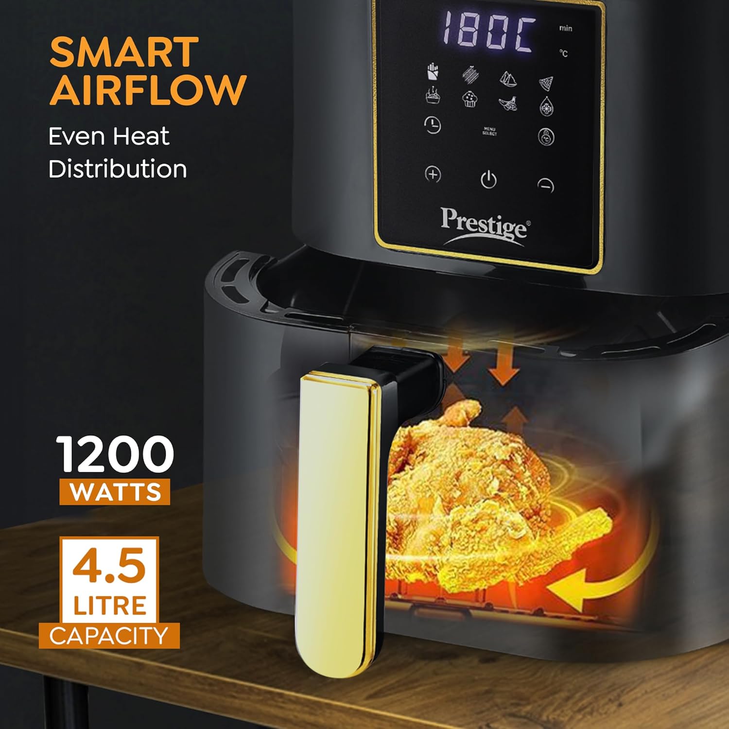 Prestige Nutrifry Electric Digital Air Fryer | 80% less Oil Consumption | 4.5L Capacity | 1200 Watts Power - view 4