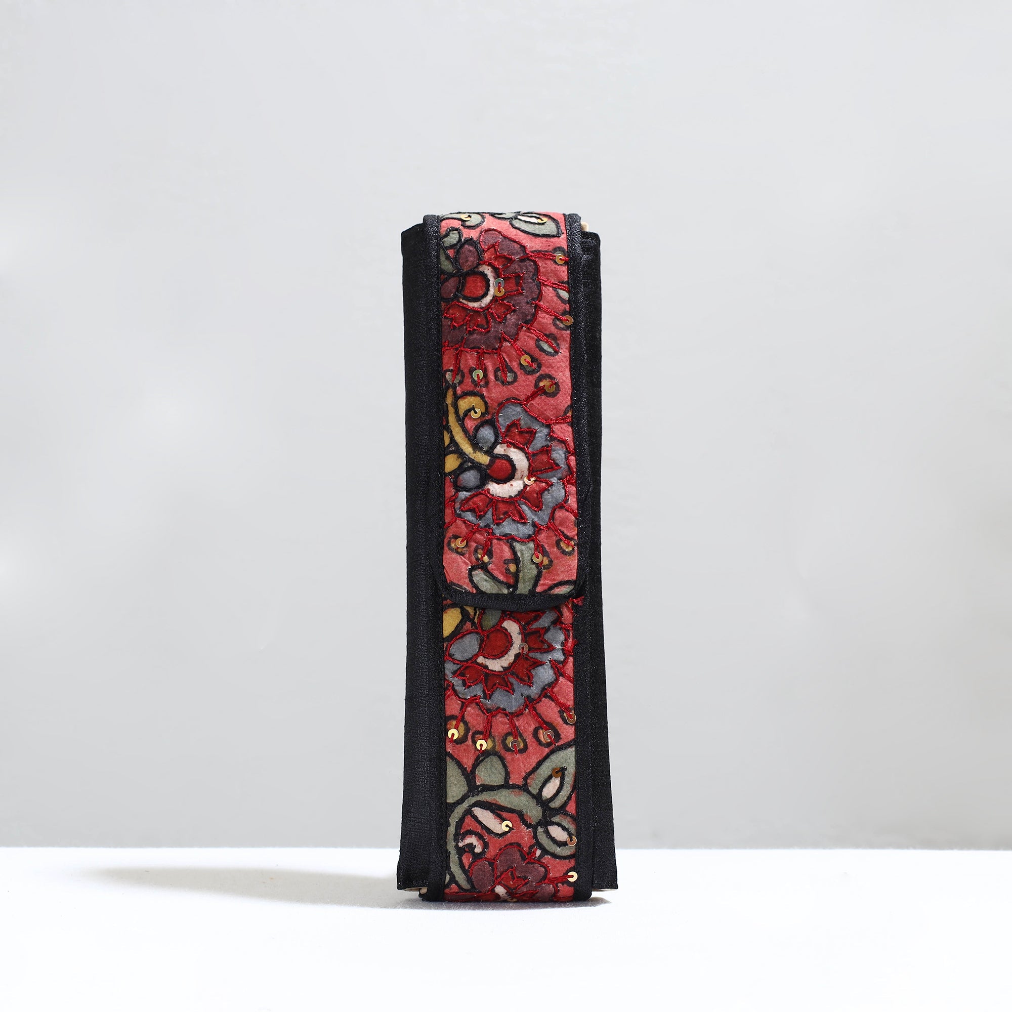 DWARAKA PLUS Black - Handpainted Kalamkari Natural Dyed Ghicha Silk Earrings Pouch 14