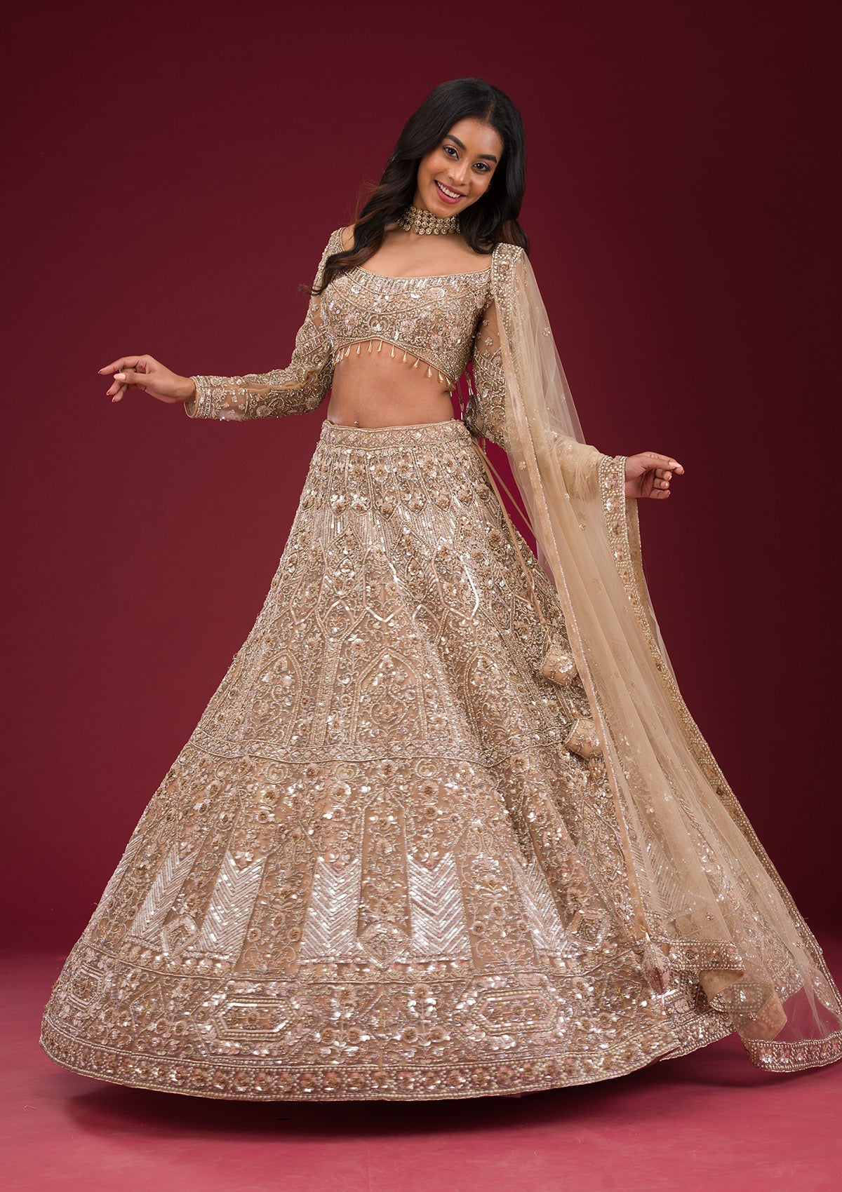 Koskii Gold Stonework Net Readymade Lehenga – Women's - view 6