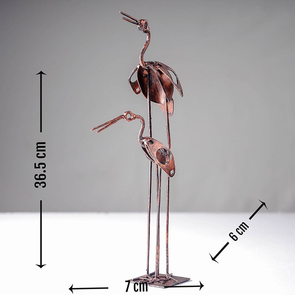 Bird Crane Mother with Child - Handmade Recycled Metal Sculpture by Debabrata Ruidas - view 3