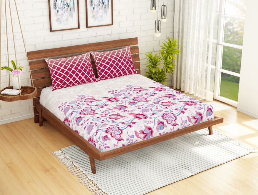 100 cotton – Spaces India Floral Pink 100% Cotton Queen Fitted Sheet - Atrium By Spaces