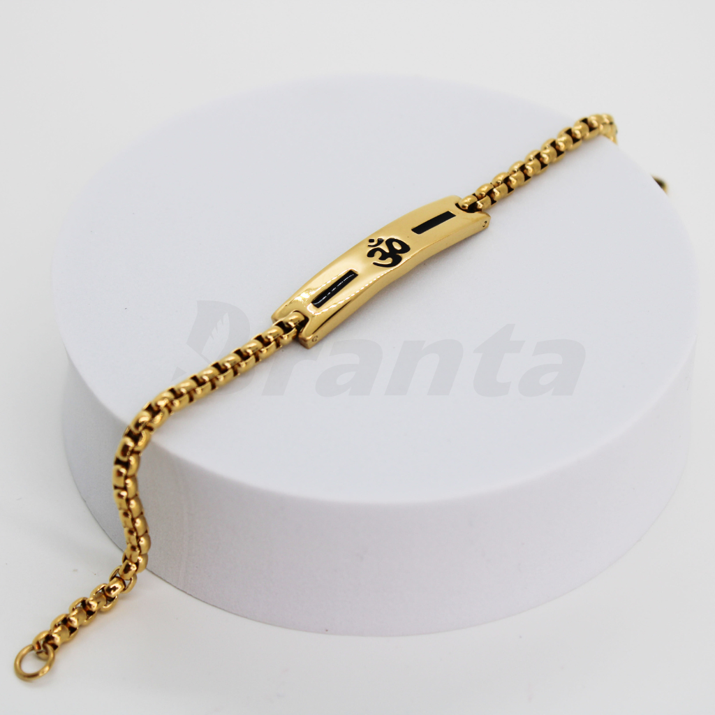 brantashop Premium Om Loose Gold Bracelet For Men With Black Line Pattern (8 Inch) - view 2