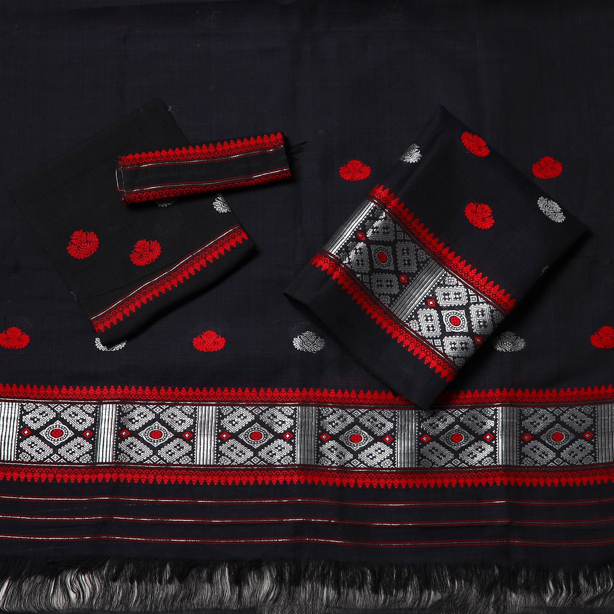 WEAVE INDIA BY SHEIKH MOIDUN NILUFAR Black - Assam Handloom Tussar Mekhela Chador with Blouse Piece 12 - view 5