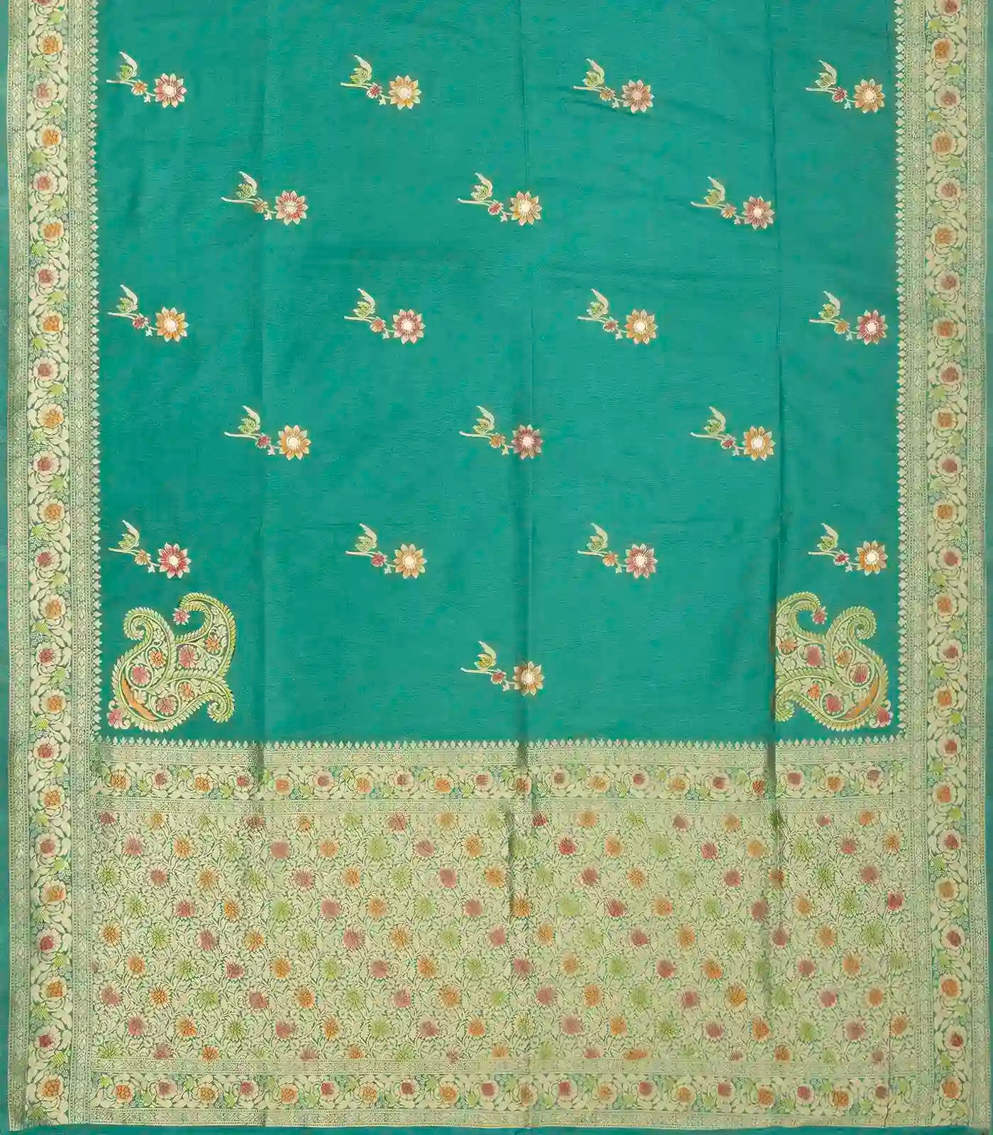 RmKV Cyan Woven Blended Dupion Saree With Konia Butta Motifs - view 2