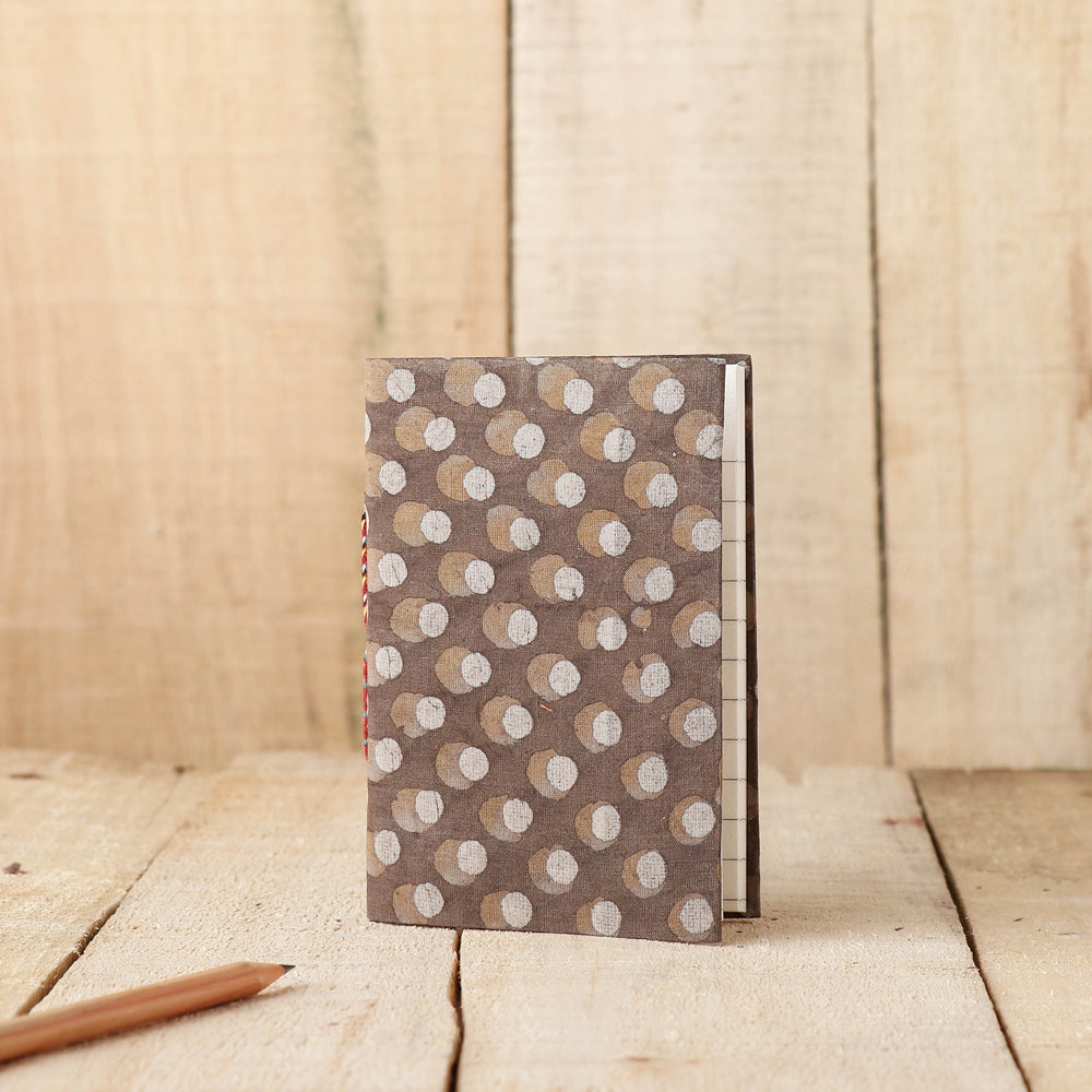 BINDAAS UNLIMITED Brown - Art Block Print Fabric Cover Handmade Paper Notebook (5 x 3.5 in)