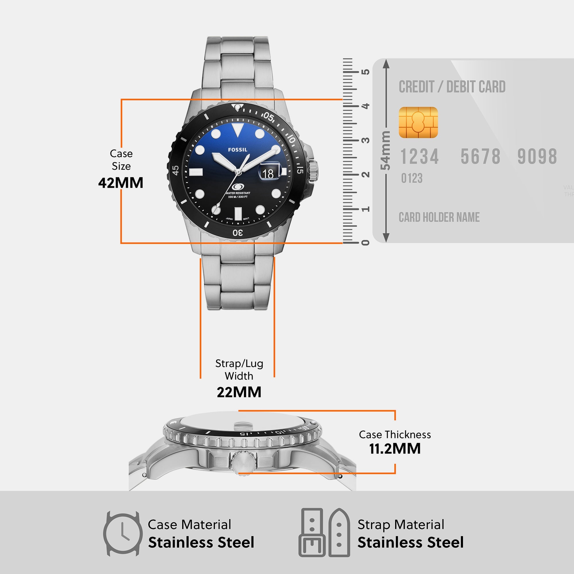 Fossil Blue Dive Men Quartz Two Tone Dial Analog Stainless Steel Watch FS6038 - view 6