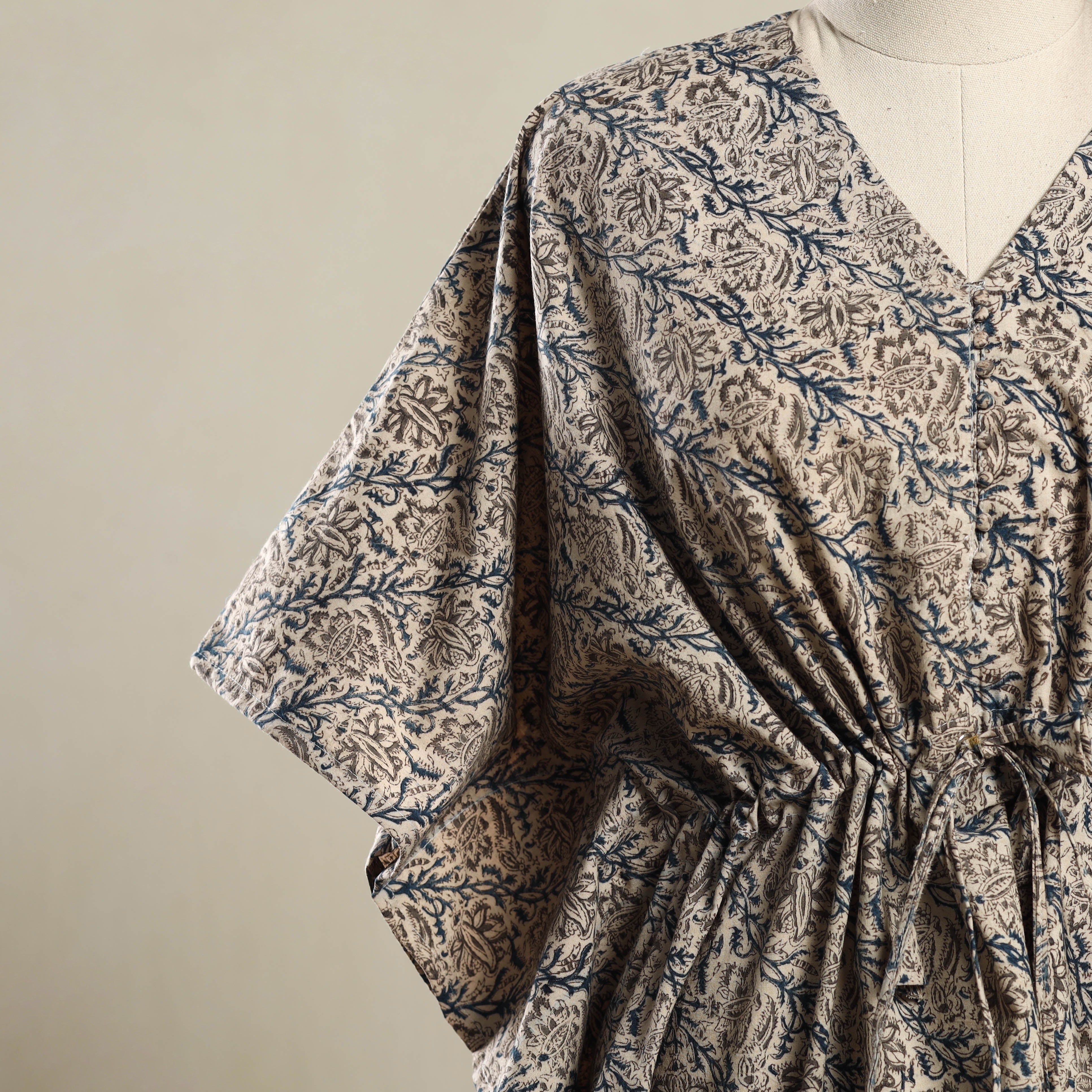 ITOKRI CASUALS Beige - Kalamkari Block Print Cotton Kaftan (Short) 18 - view 3