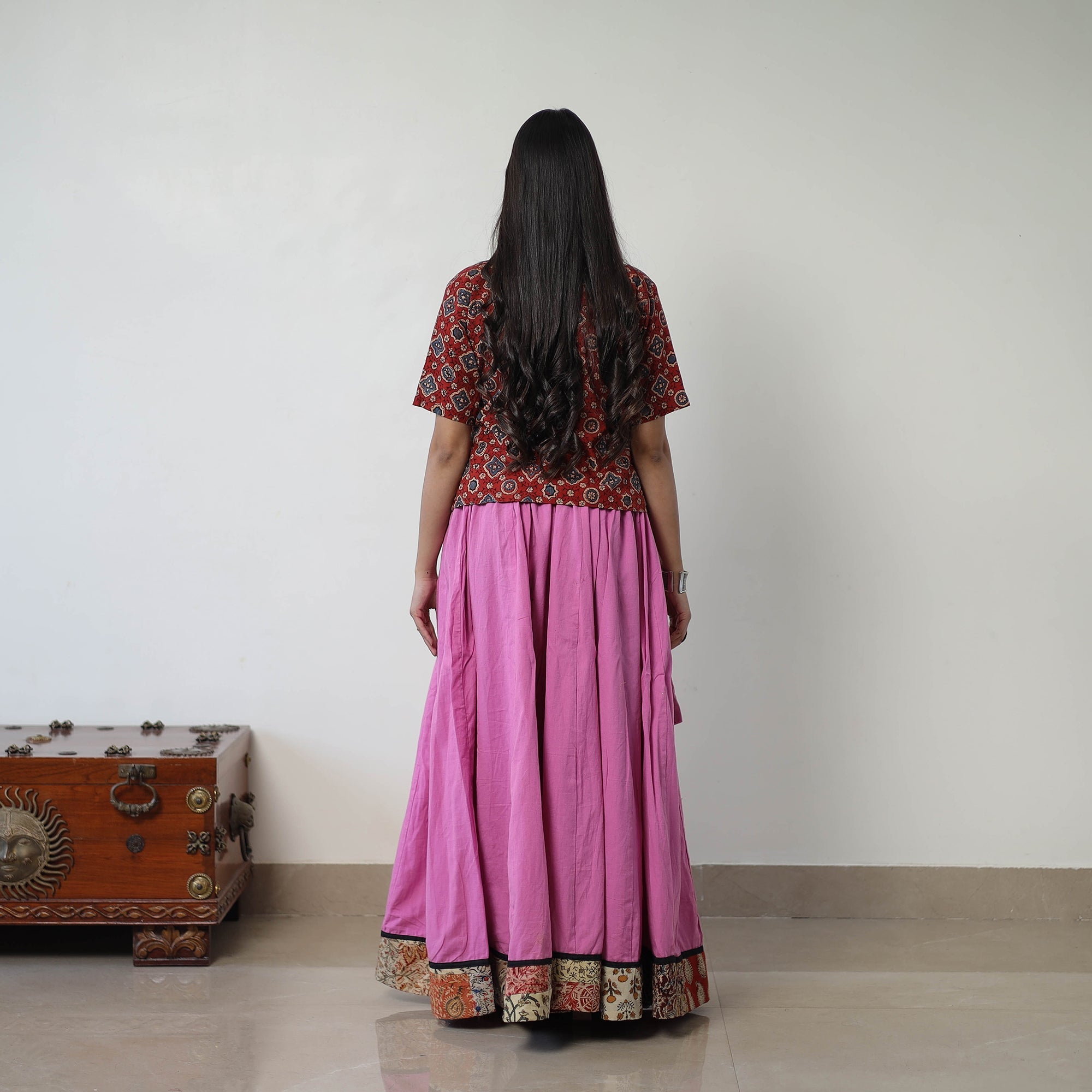 NOORI BAZAR 24 Kali Plain Cotton Skirt with Patchwork Border 06 - view 4