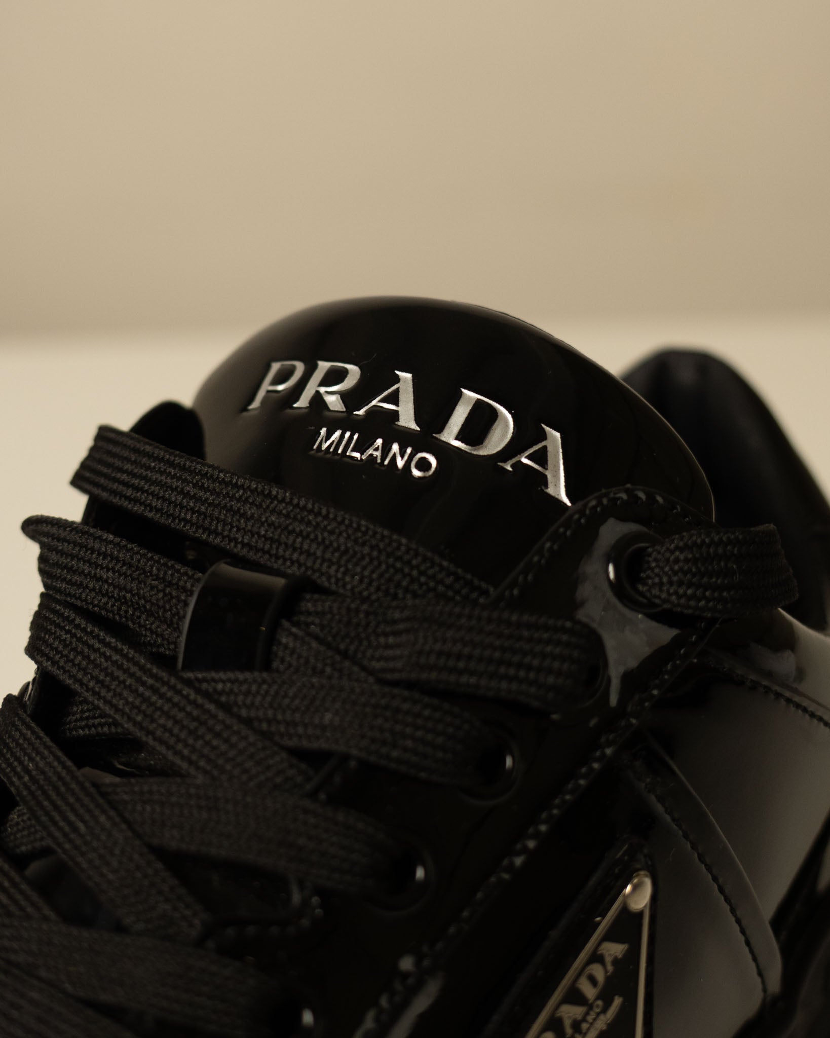 Prada Downtown Leather 'Black Patent' Sneakers - view 8