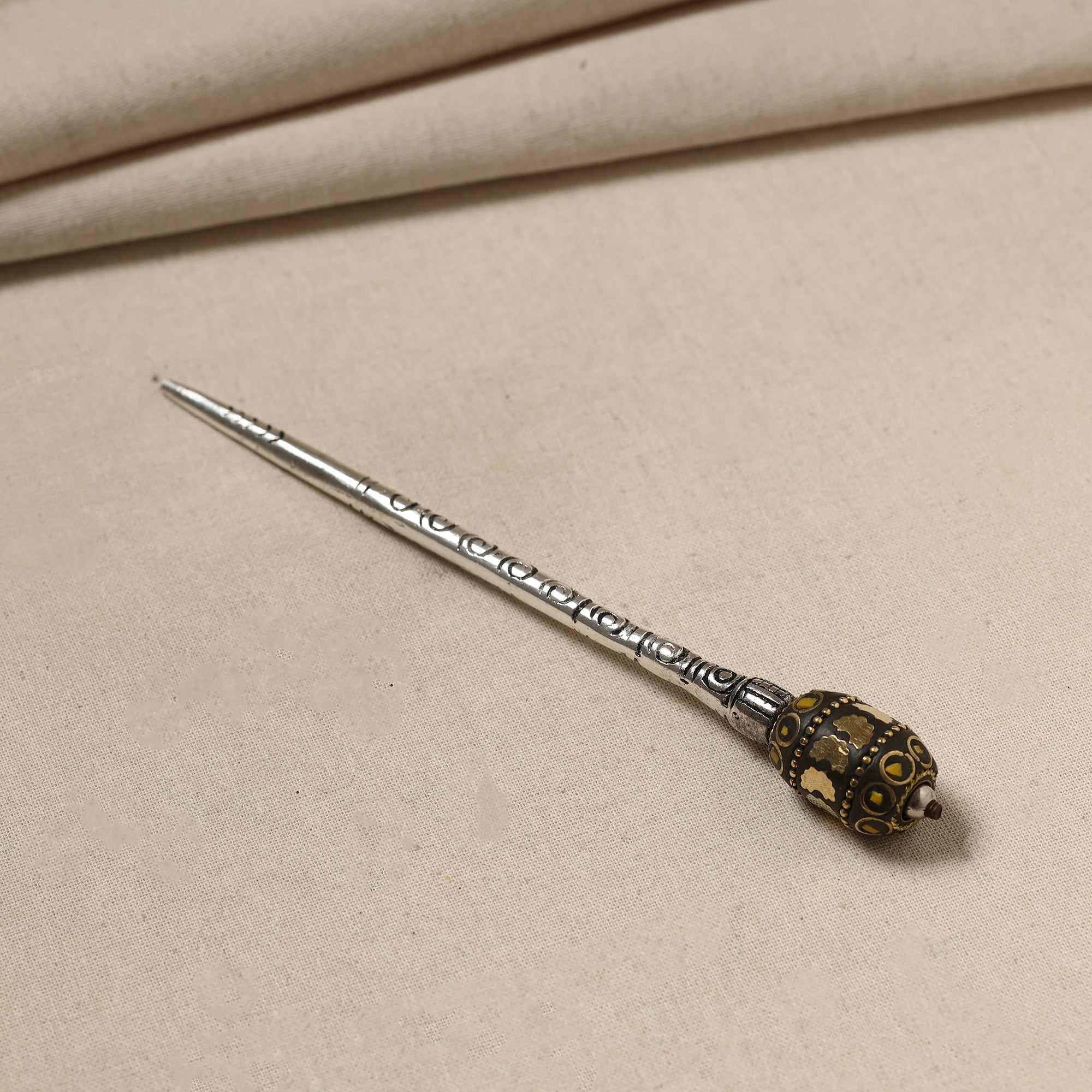 WHITE RIVER STORIES Antique Finish Oxidised German Silver Juda Stick - view 2