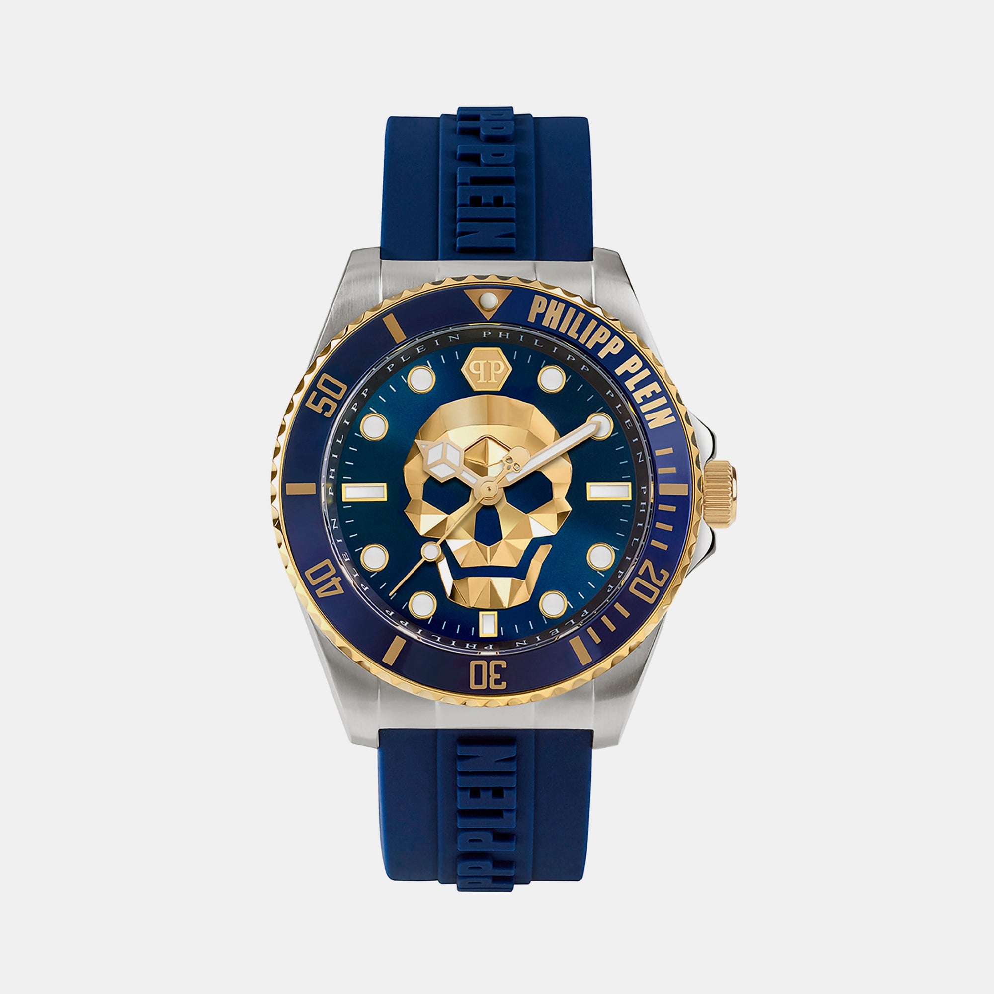 Philipp Plein $kull Men Quartz Blue Dial Analog Silicone Watch PWOAA0222