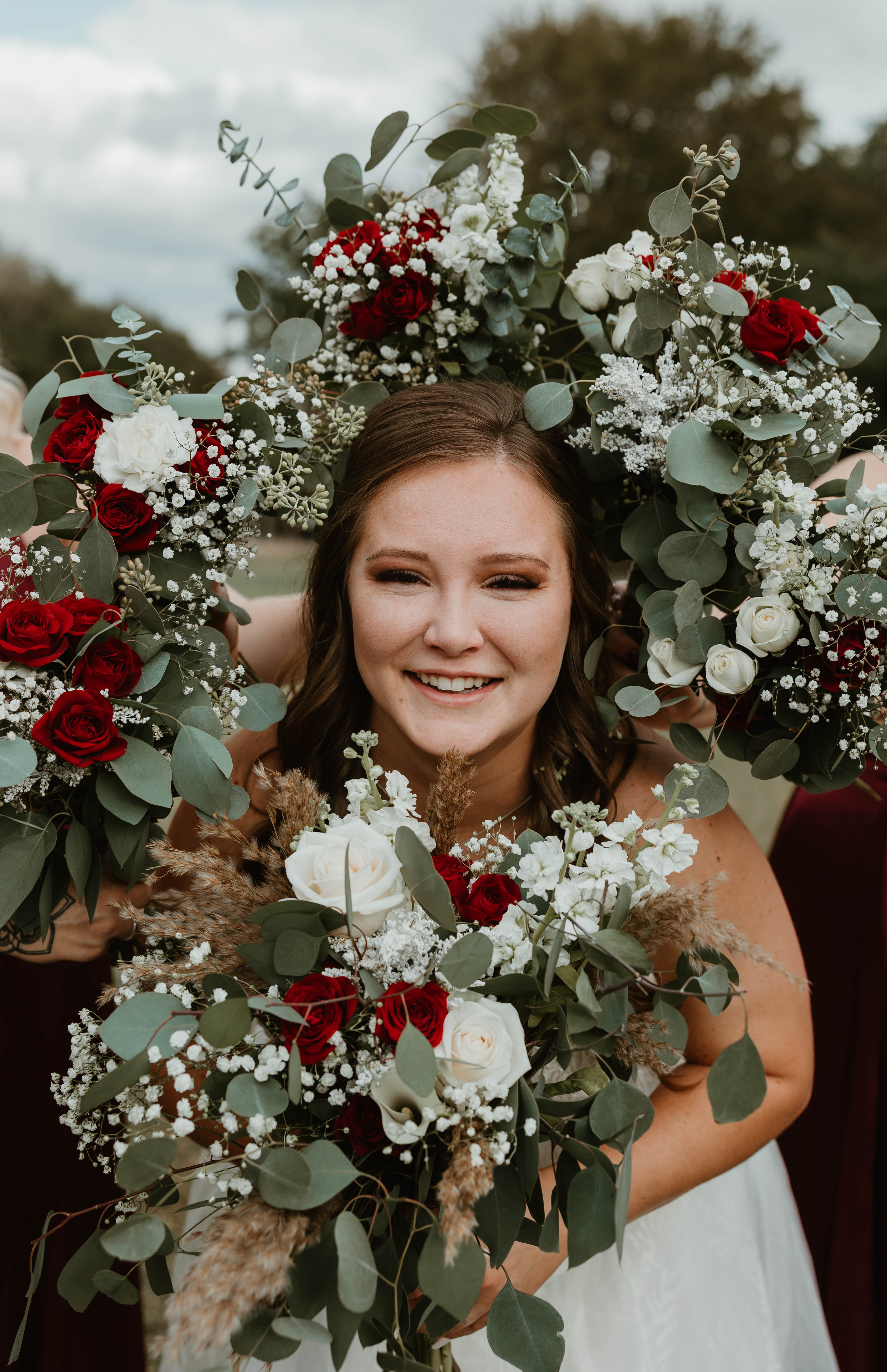 fiftyflowers.com Rustic White and Maroon Wedding