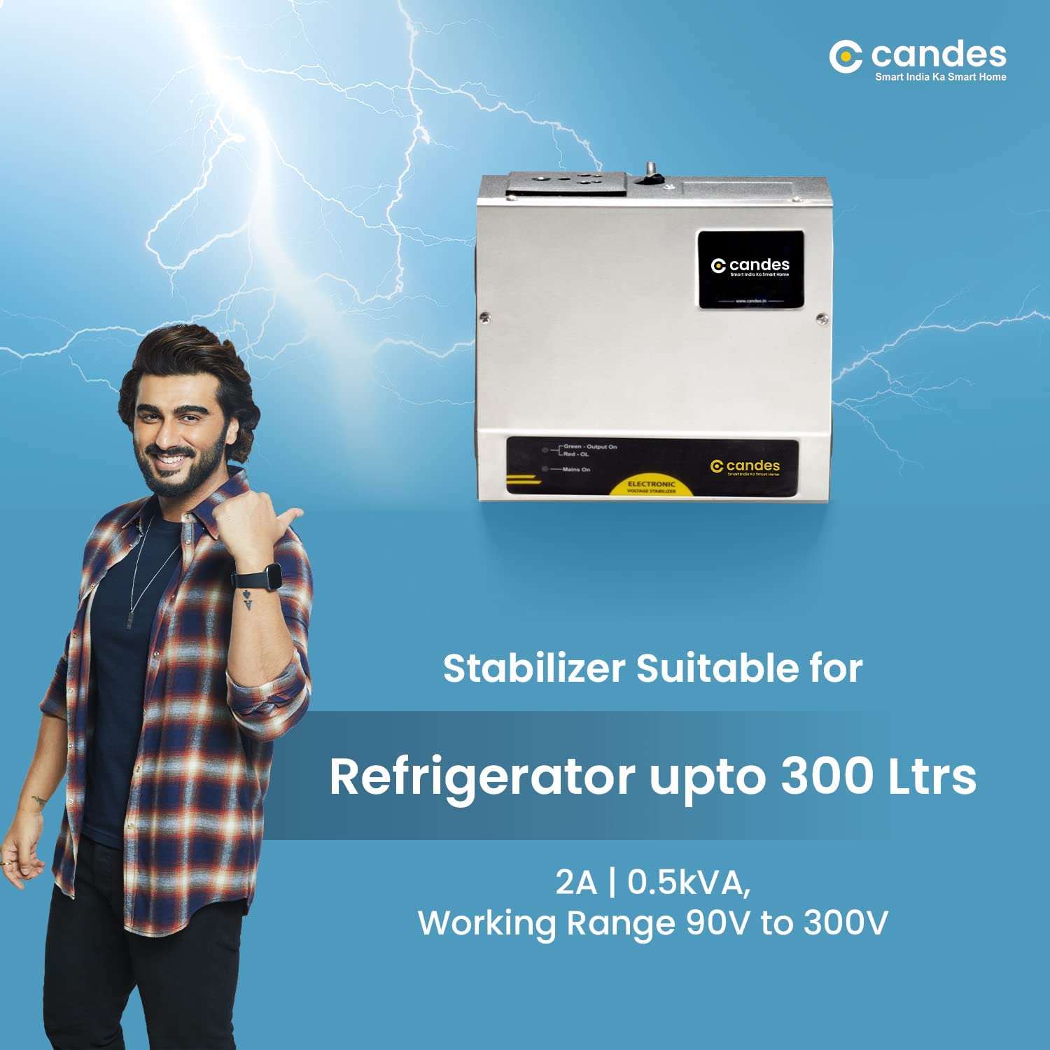 Candes Elite Voltage Stabilizer for Refrigerator up to 350 Ltr (Input Working Range 90 V - 300 V) Voltage Stabilizer (Silver, Black) - view 2