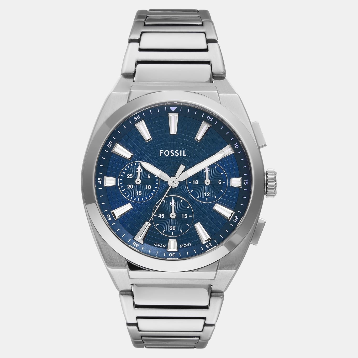 Fossil Everett Men Quartz Blue Dial Chronograph Stainless Steel Watch FS6104