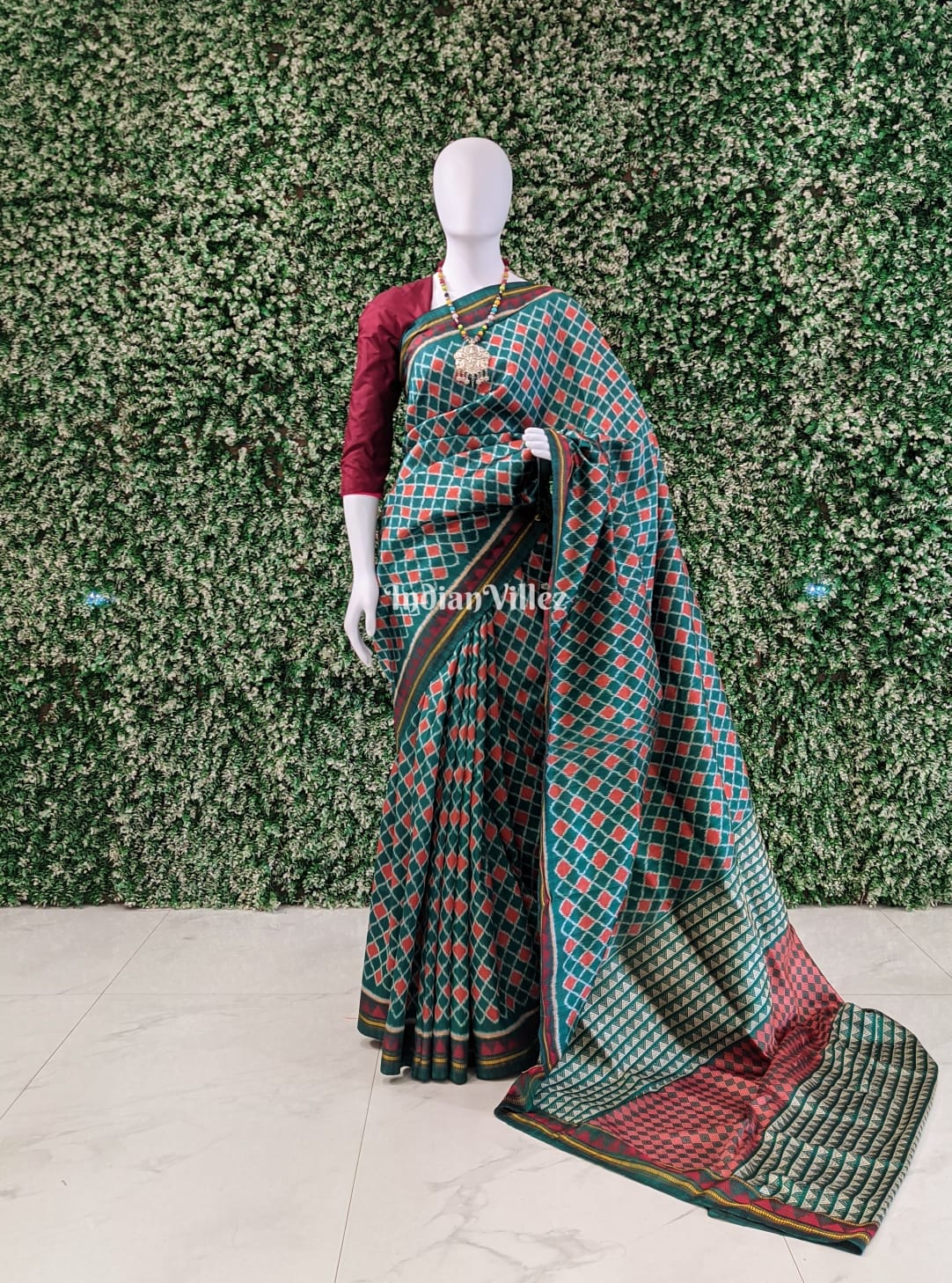 IndianVillèz Dynasty Green Dongria Border Designer Contemporary Silk Saree