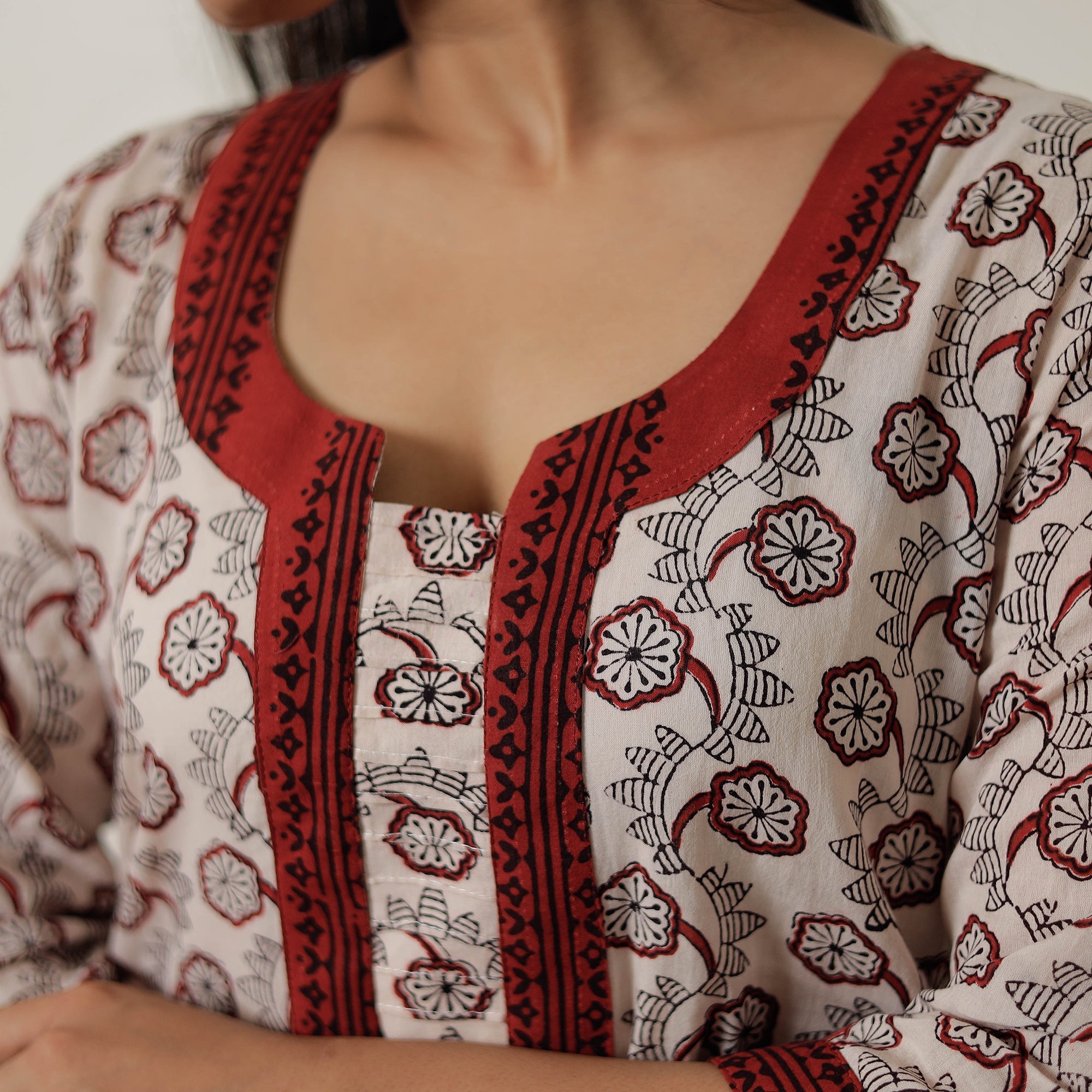 ITOKRI CASUALS Beige - Block Print Mul Cotton Straight Bagh Kurta 08 - view 5