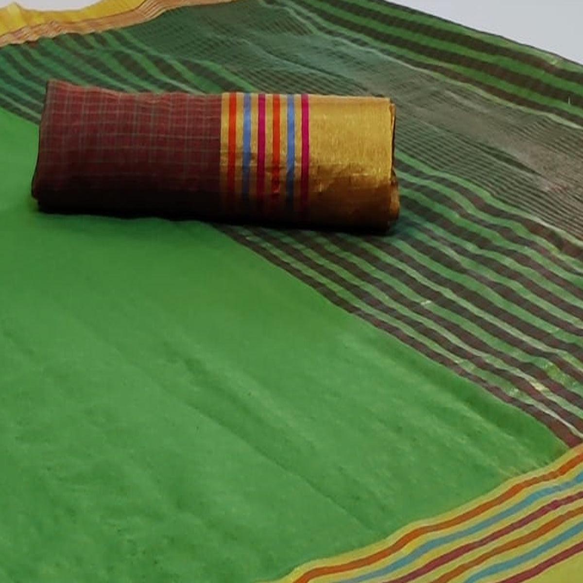 Peachmode Eye-catching Green Colored Festive Wear Woven Cotton Saree - view 2