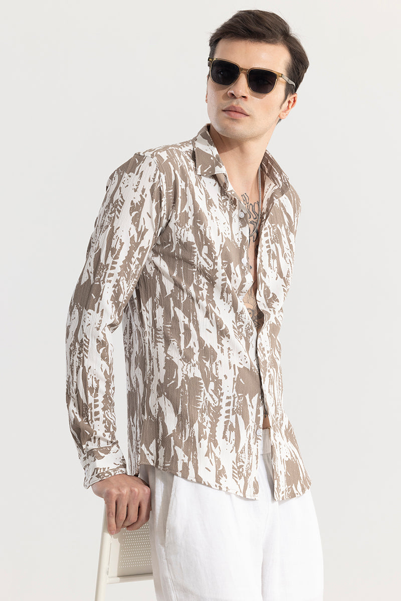 SNITCH Obstract Brown Seersucker Shirt