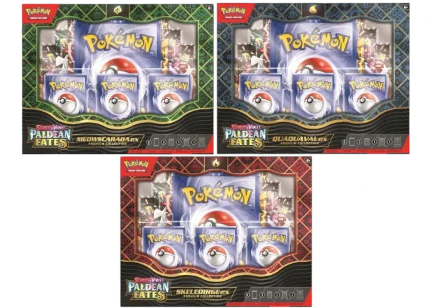 Tcg scarlet violet – 2024 Pokémon TCG Scarlet & Violet Paldean Fates Meowscarada ex/Quaquaval ex/Skeledirge ex Premium Collection 3x Lot