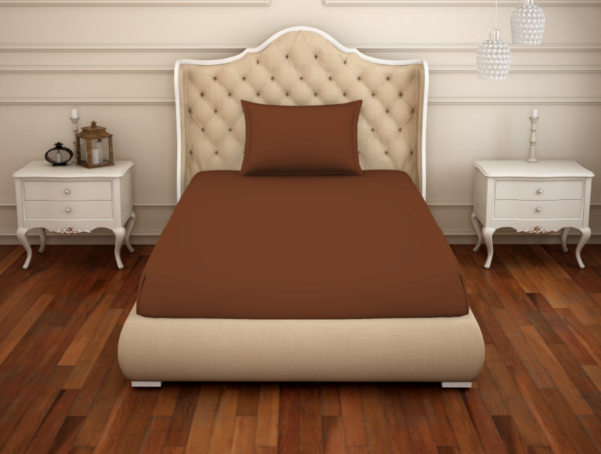 Spaces India Solid Sequoia - Brown Cotton Rich Single Bedsheet - Restora By Welspun