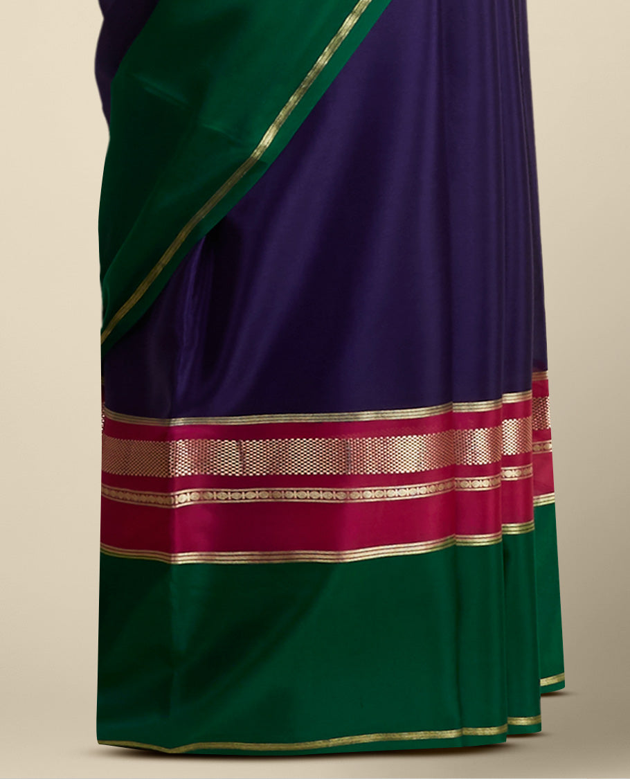 Pothys Blue mysore silk saree with contrast zari border - view 3