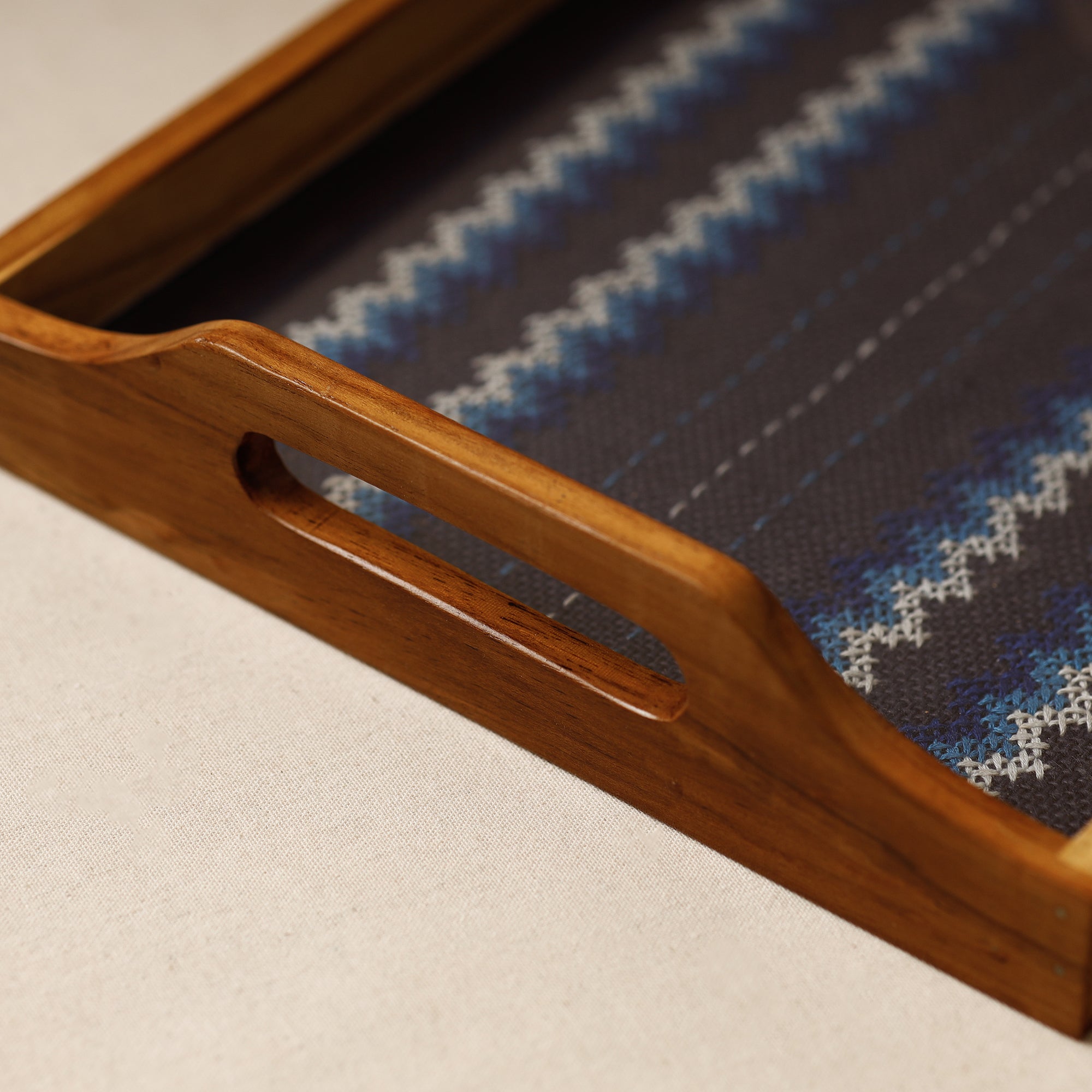 KAMLI Black - Tribal Hand Embroidered Sagwan Wood Tray - view 2