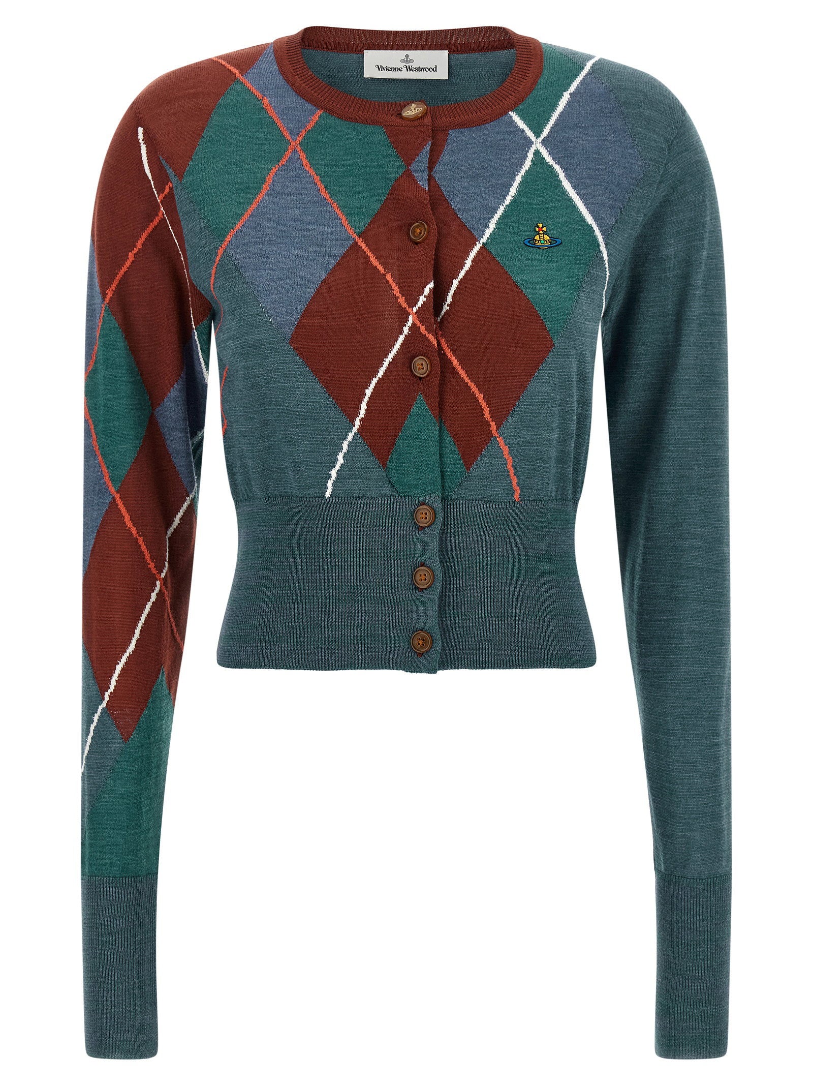 Vivienne Westwood Argyle Cropped Cardigan – 98% wool, 2% cotton