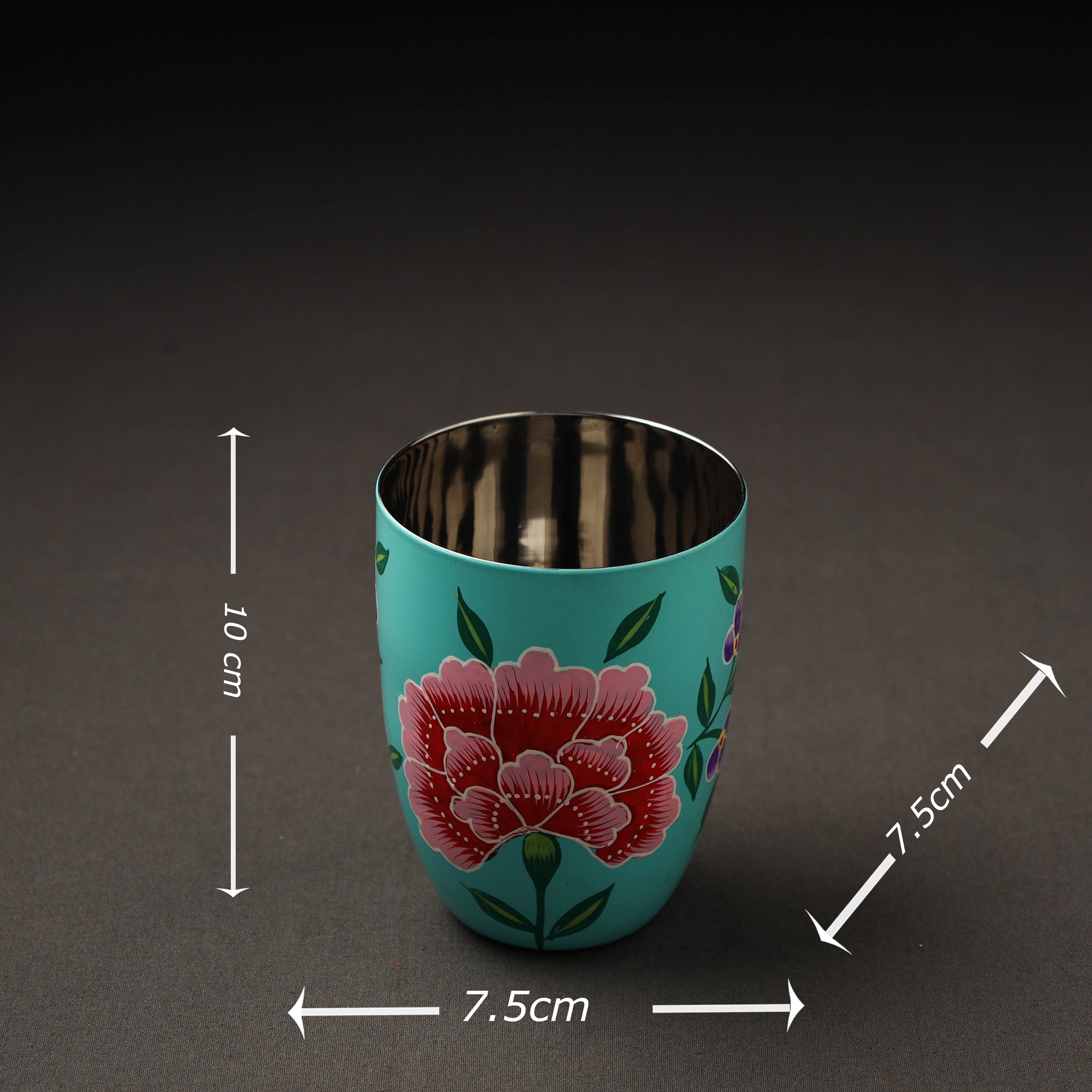 AAYAAS Blue - Floral Handpainted Enamelware Stainless Steel Glass - view 3