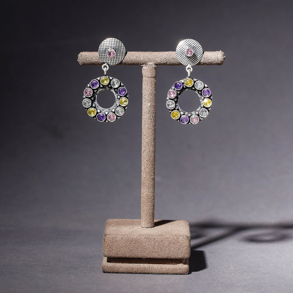 WHITE RIVER STORIES Antique Finish Oxidised German Silver Stone Earrings