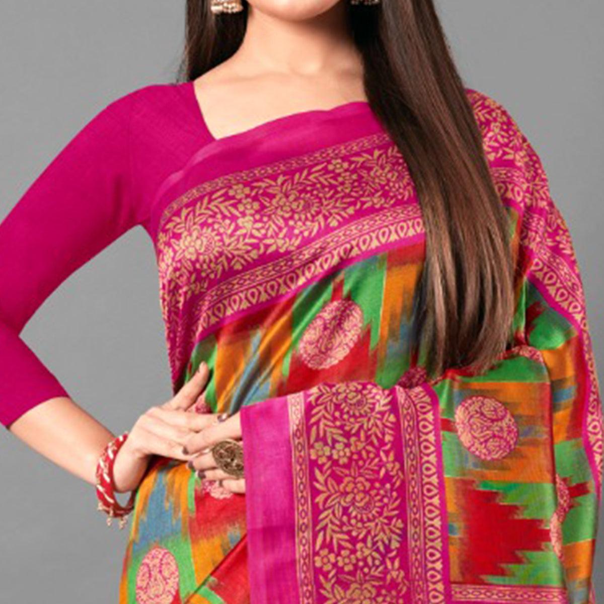 Peachmode Multicolor Casual Wear Geometric Art Silk Saree - view 2