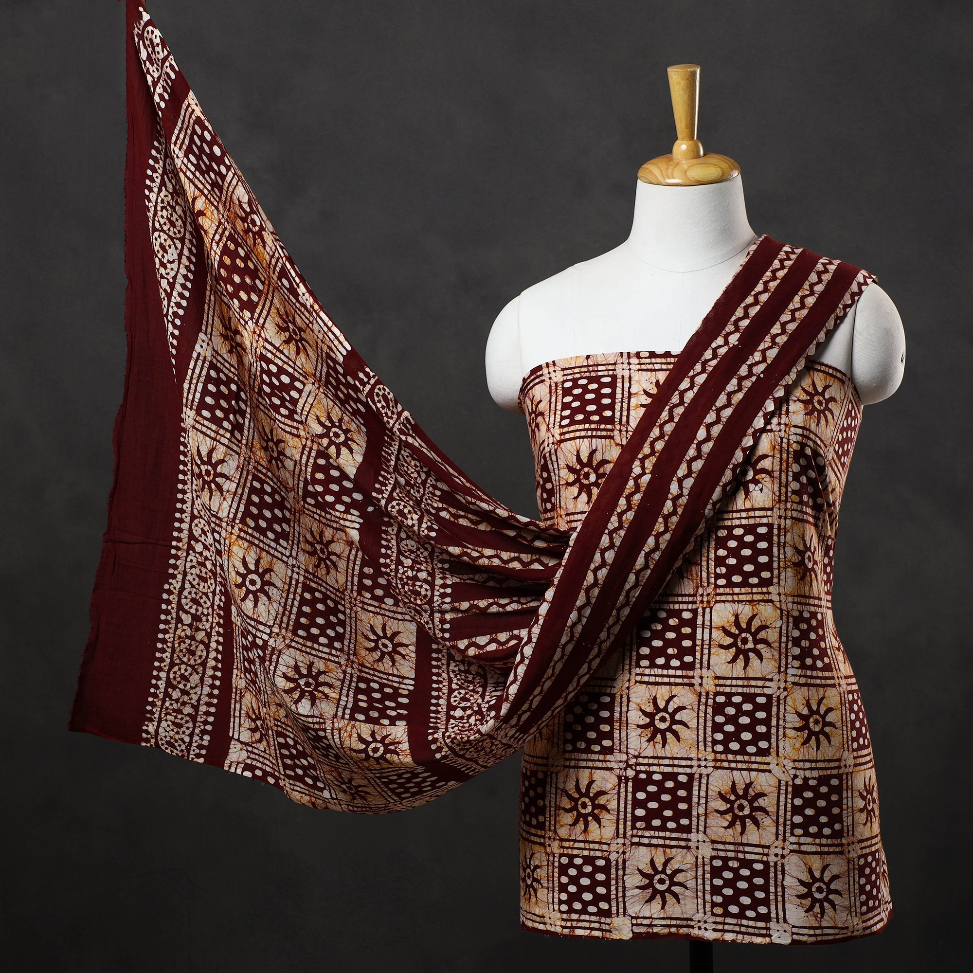 KACHCHH JI CHHAAP Brown - 3pc Cotton Kutch Batik Print Dress Material 12