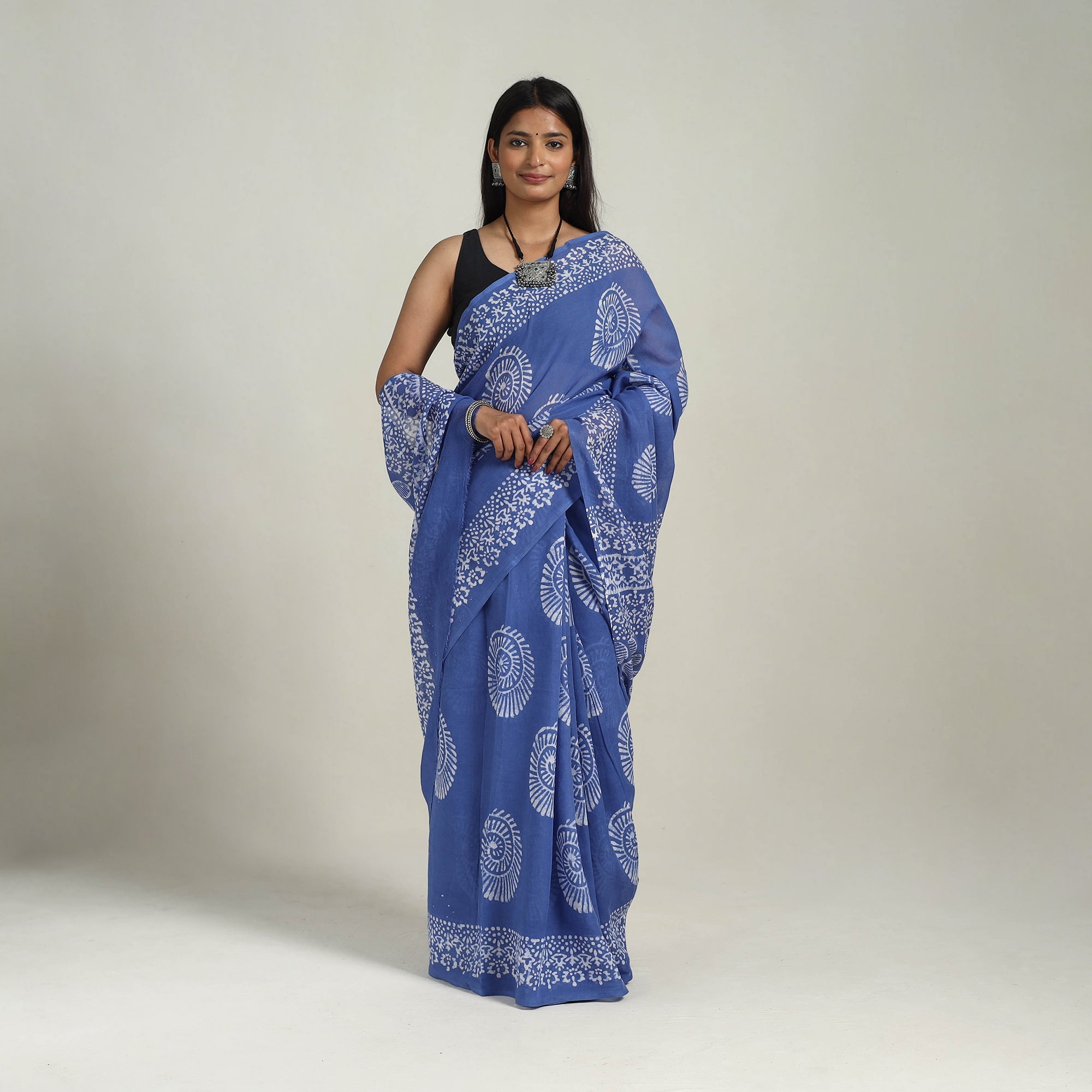 BATIK BY MD. SHARIFF Blue - Cotton Hand Batik Print Saree 05