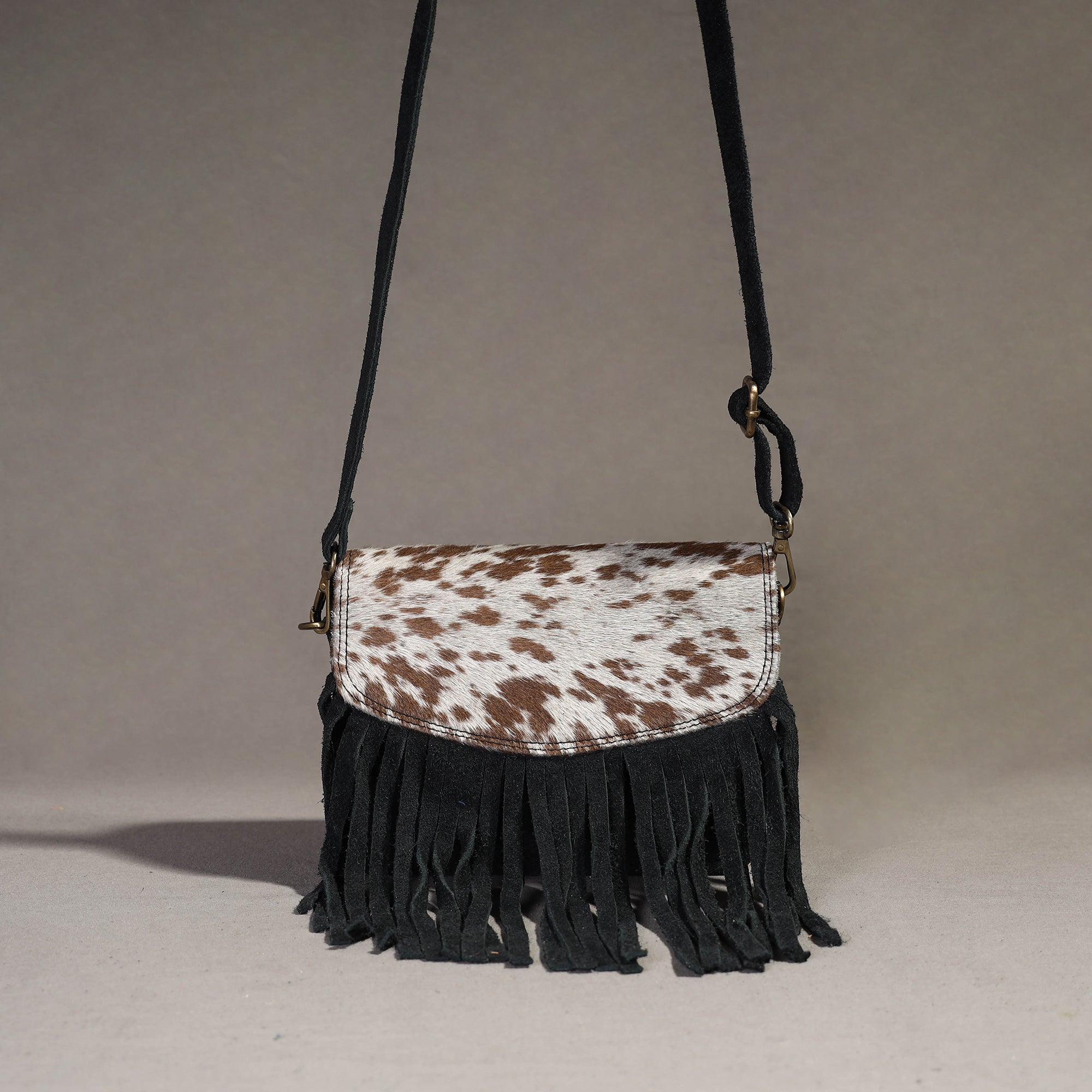 ITOKRI CRAFTS INITIATIVE Black - Handcrafted Suede Leather Fringe Sling Bag - view 5