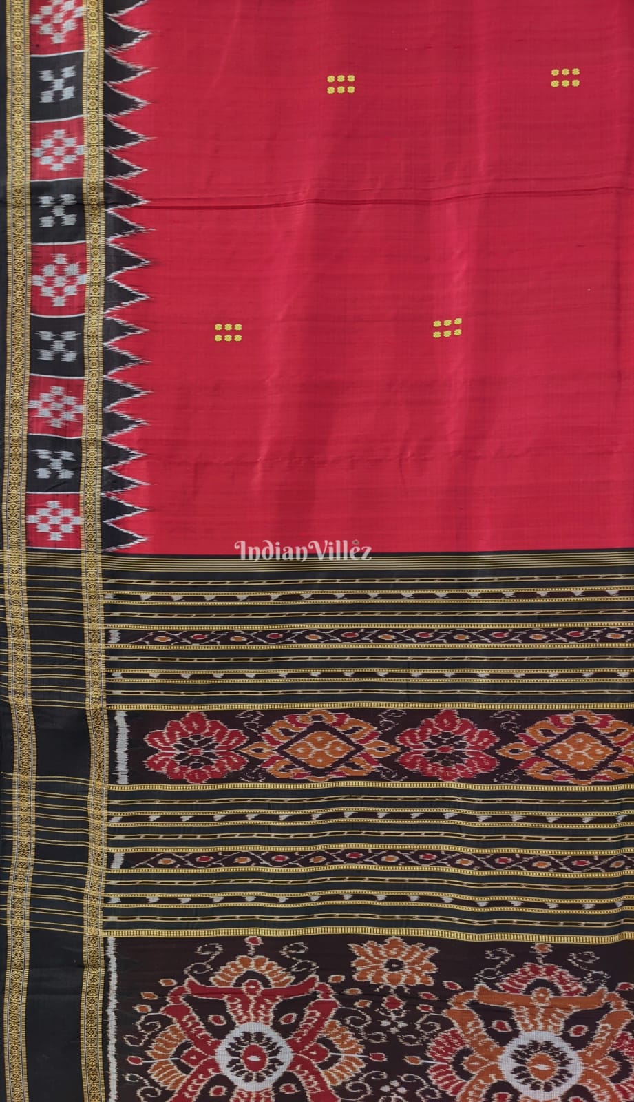 IndianVillèz Red Single Border Pasapali Khandua Pata Silk Saree - view 7