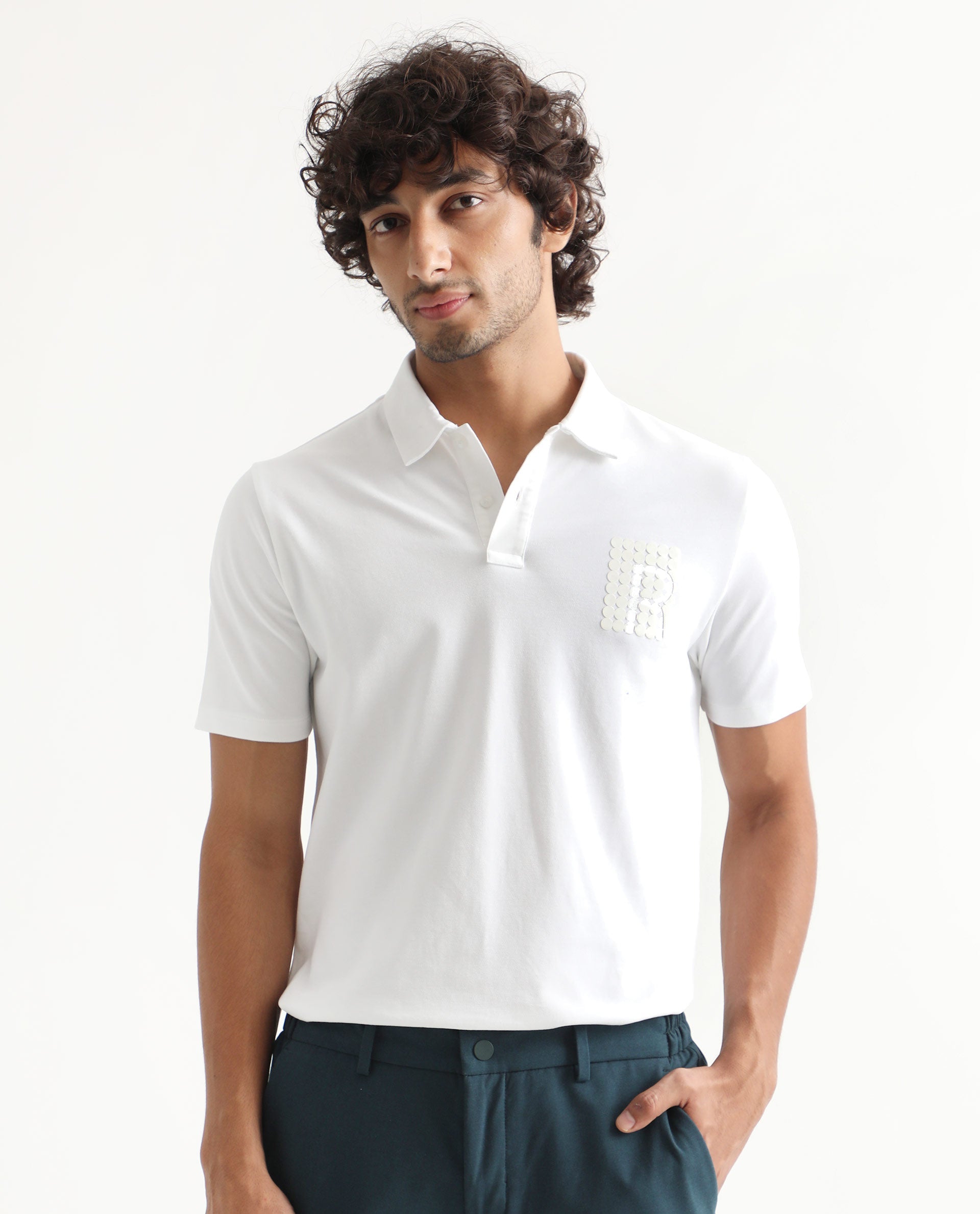 Rare Rabbit Men's Poka White Cotton Lycra Fabric Collared Neck Half Sleeves Polo T-Shirt - view 4
