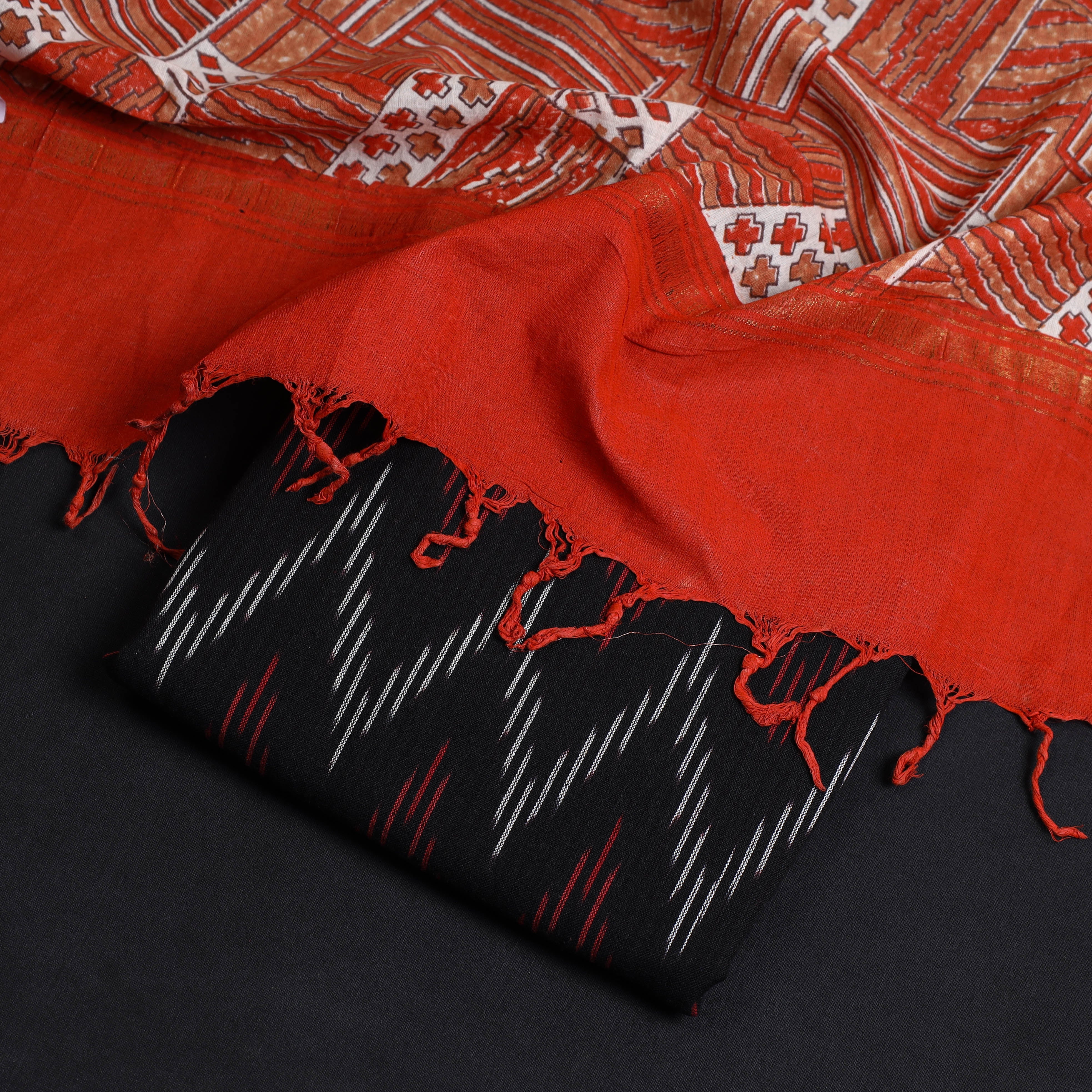 NOORI BAZAR Black - 2pc Cotton Handloom Ikat Kurta with Sanganeri Dupatta 16 - view 2