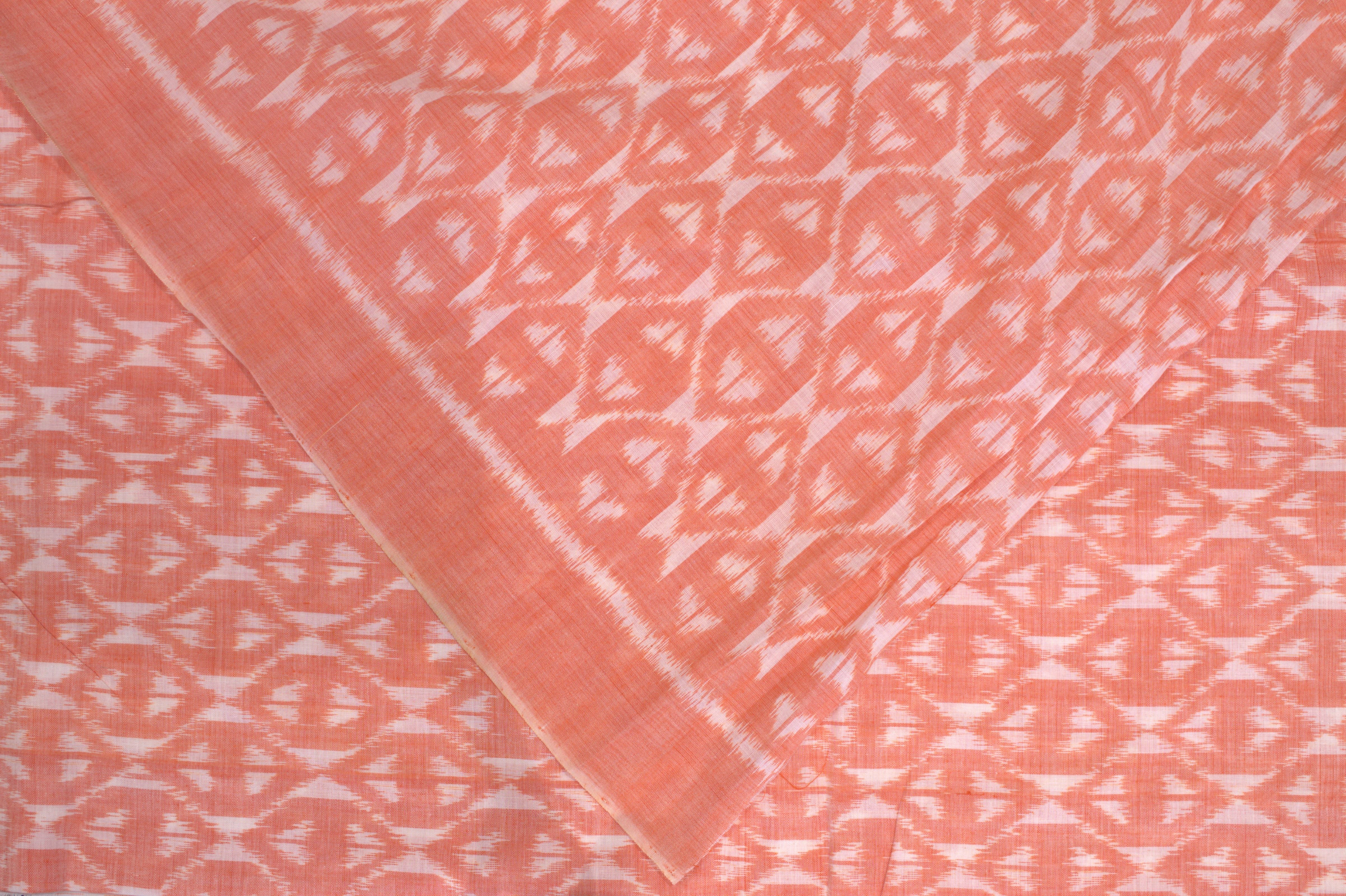 IndianVillèz Orange White Symbolic Sambalpuri Ikat Cotton Fabric - view 2