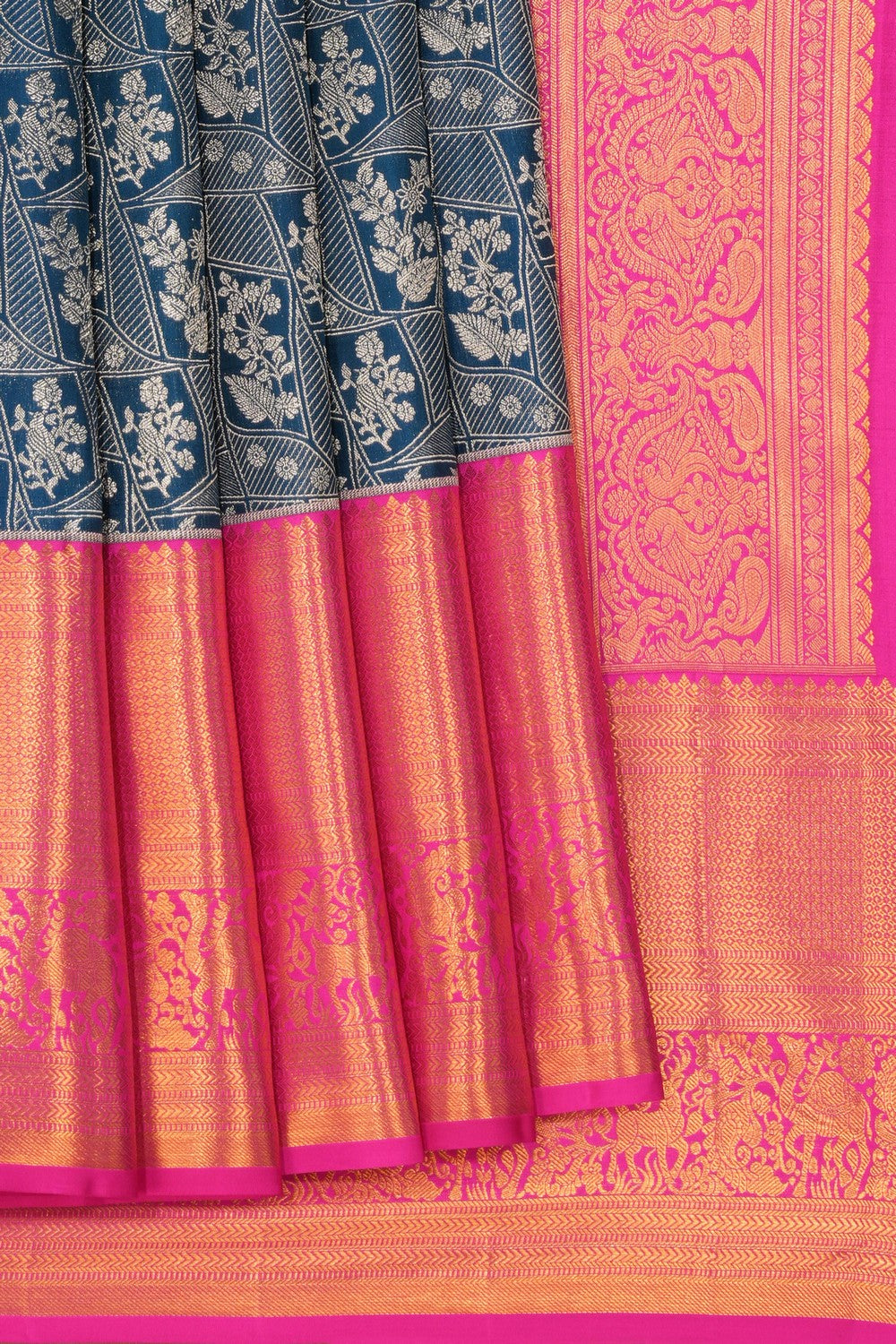 Kalanjali Kanchipattu Brocade Blue Saree – Women's